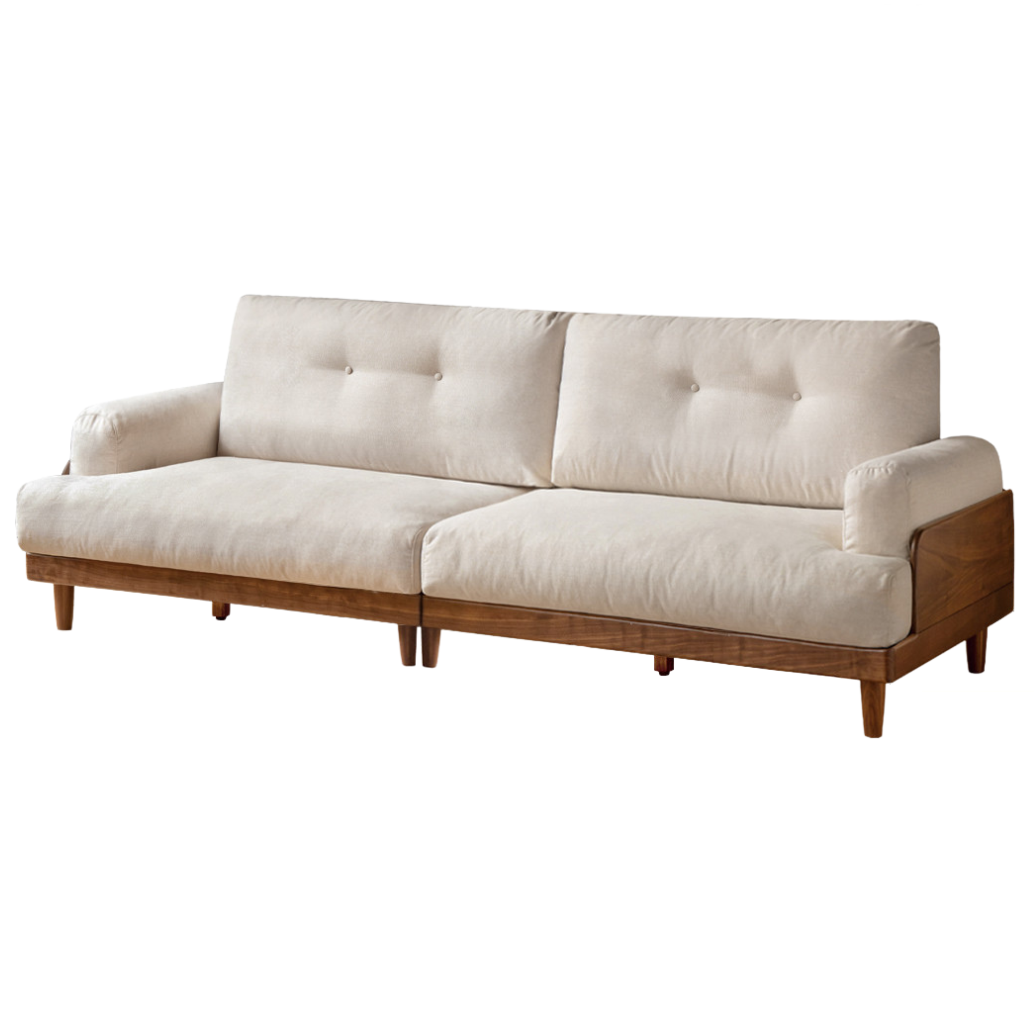 Premium Black Walnut Solid Wood Sofa - Genuine Leather & Fabric Upholstery, Modern Living Room Furniture for Home & Office Comfort