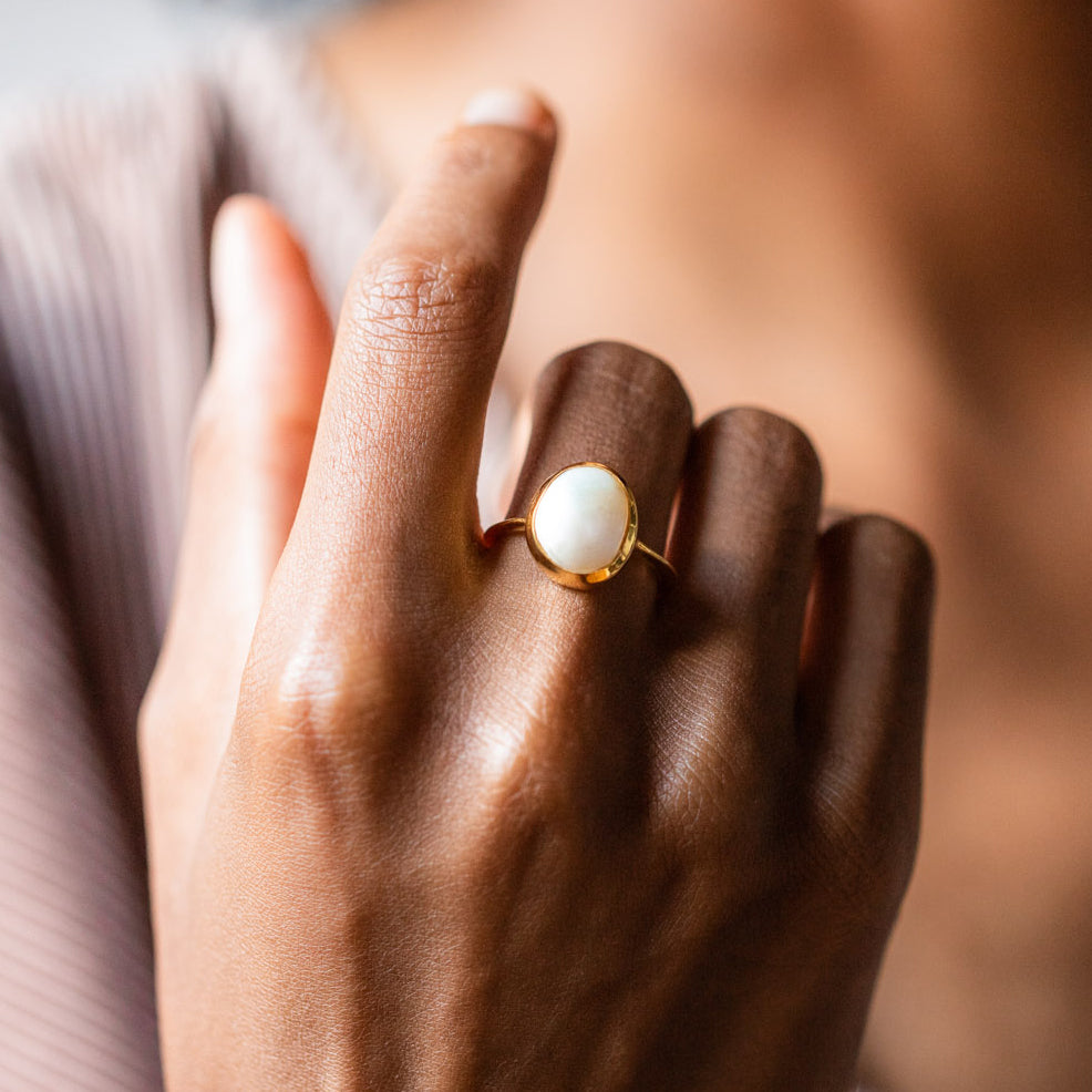Elegant Semi-Precious Pearl Ring for Women - Dainty Pearl Jewelry Gift for Her - Perfect for Weddings, Anniversaries & Special Occasions