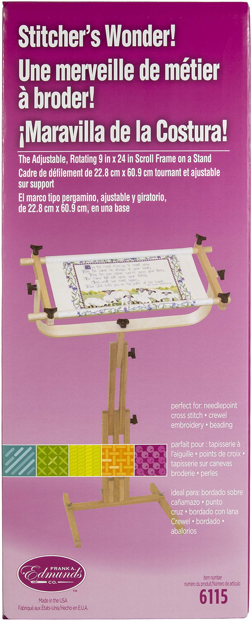 Fun Express Frank A. Edmunds Stitcher's Wonder Adjustable Craft Stand with Split Rail Scroll Frame - Perfect for Embroidery, Cross Stitch & Needlework Projects (Model 6115) | Ideal for Home Crafting & Professional Art Studios