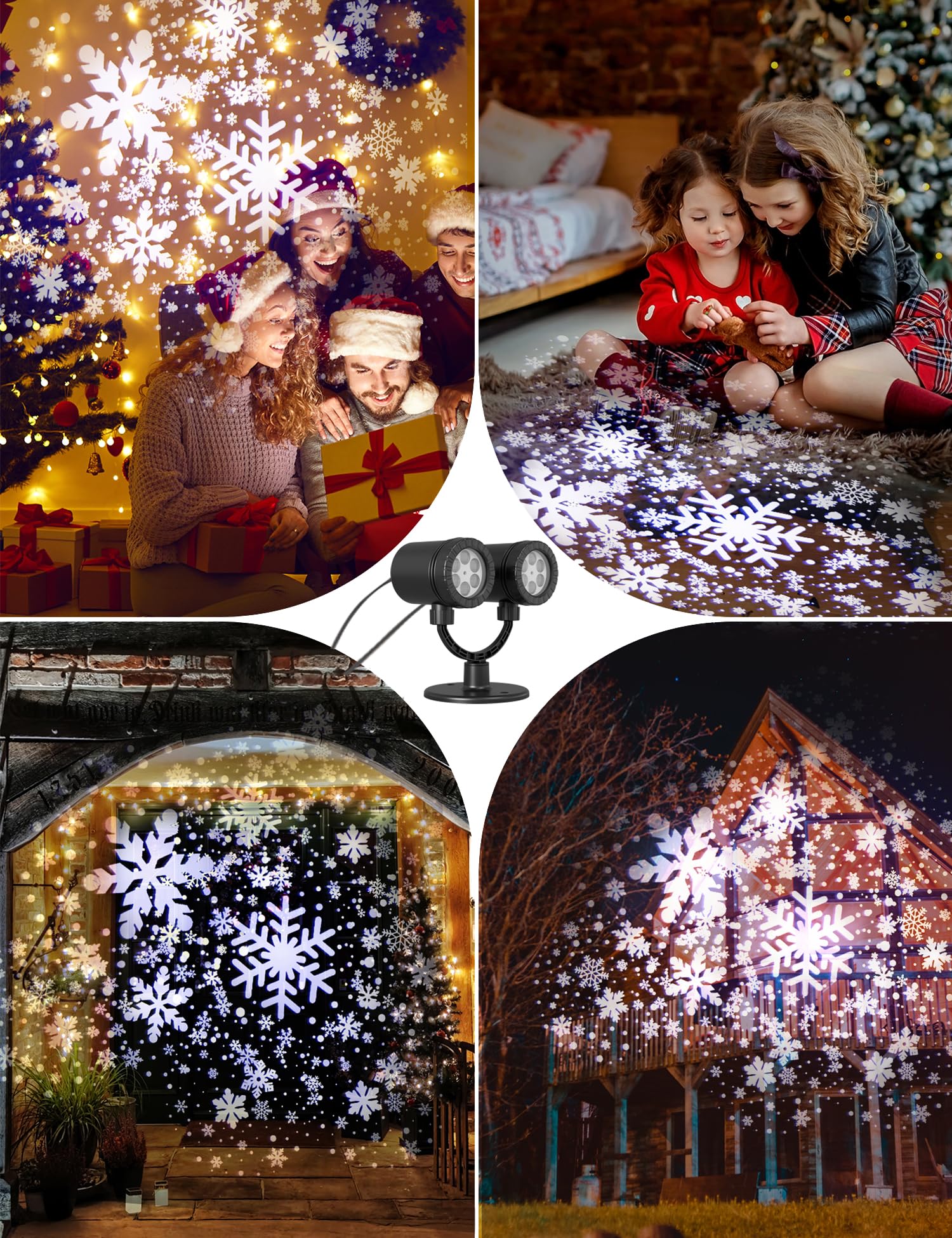 ZBPP Outdoor LED Christmas Lights - Double Head Snowflake Projection Lights with Rotating Snow Effect, IP65 Waterproof & Super Bright for Xmas Holiday Party, Landscape, Yard, and Home Decoration | Perfect for Christmas Tree, Front Porch, and Winter Wonderland Displays