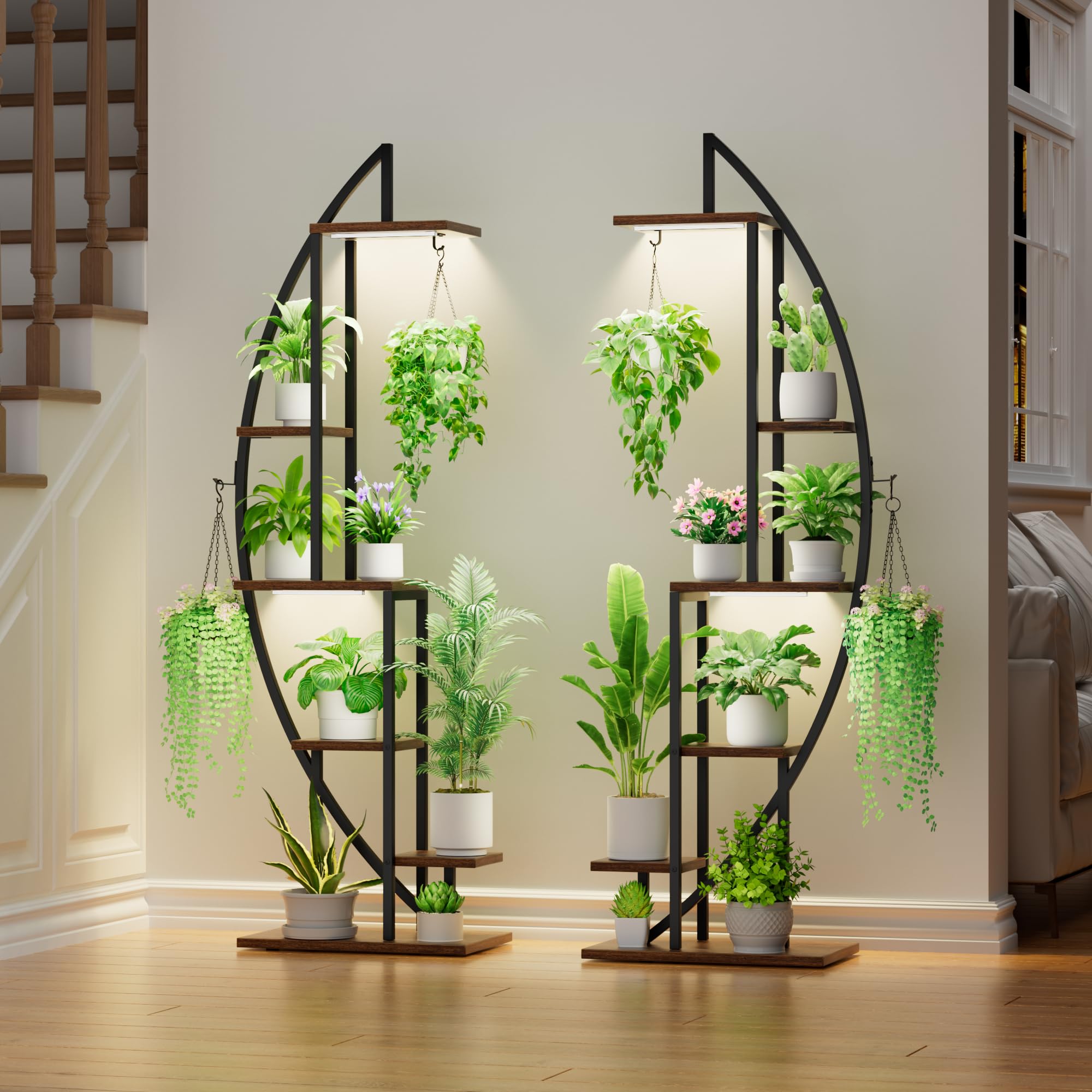 6 Tier Tall Metal Plant Stand with Grow Lights - 63