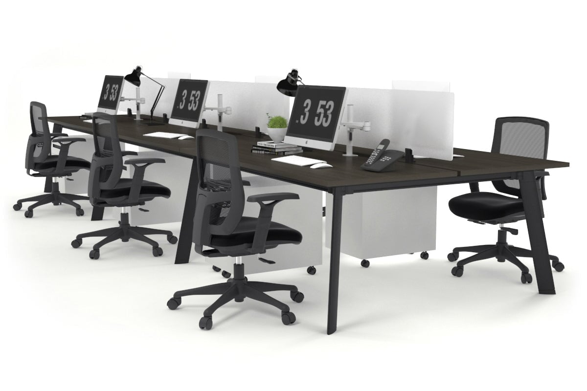 6-Person Black Frame Workstation with Cable Management - 1800L x 800W Office Desk for Team Collaboration & Open Workspaces
