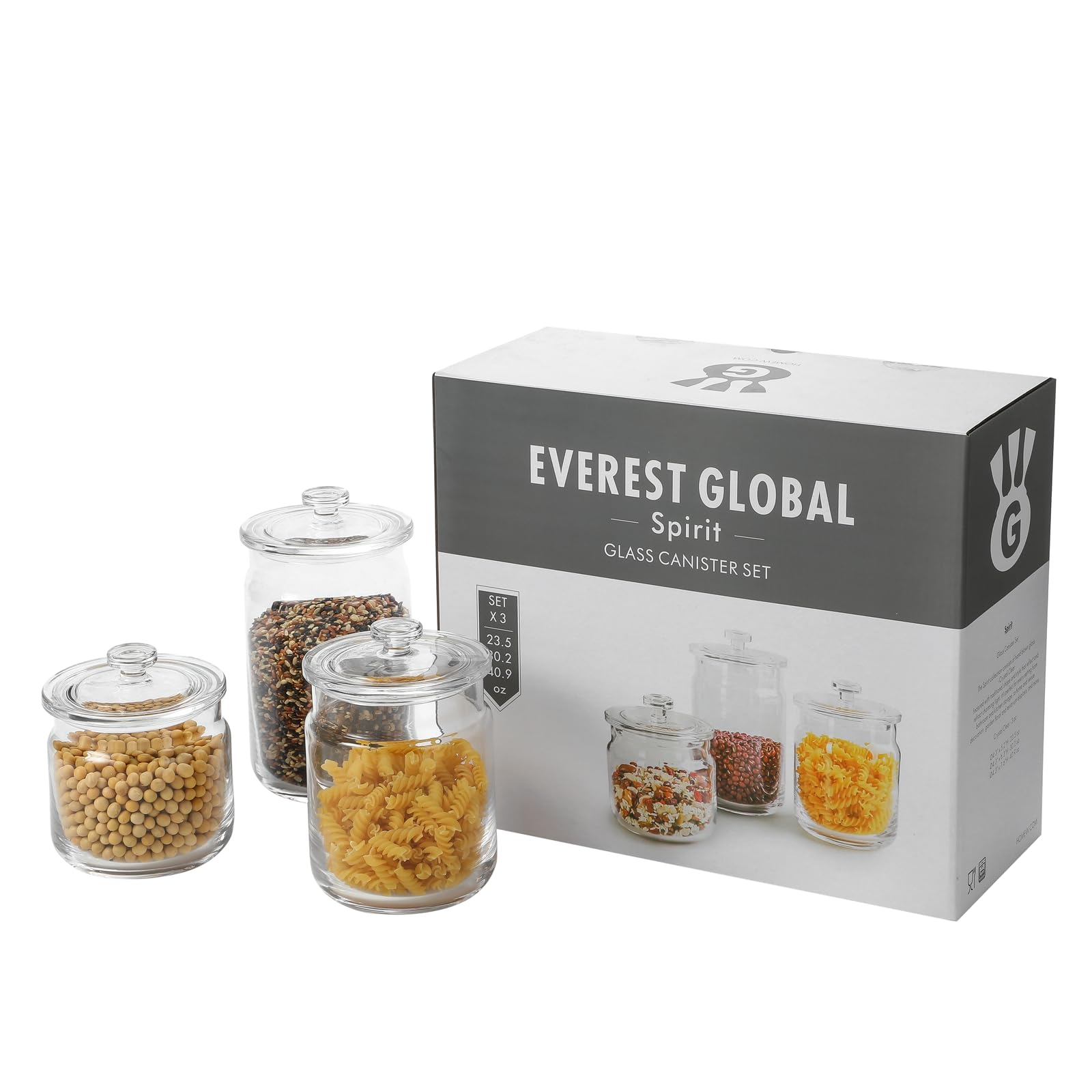 Premium Glass Pantry Storage Containers Set of 3 (23oz, 30oz, 40oz) - Airtight Food Storage Jars with Lids for Kitchen Countertop, Pantry & Laundry Room - Perfect for Candy, Nuts, Spices, Coffee & Dry Goods Organization