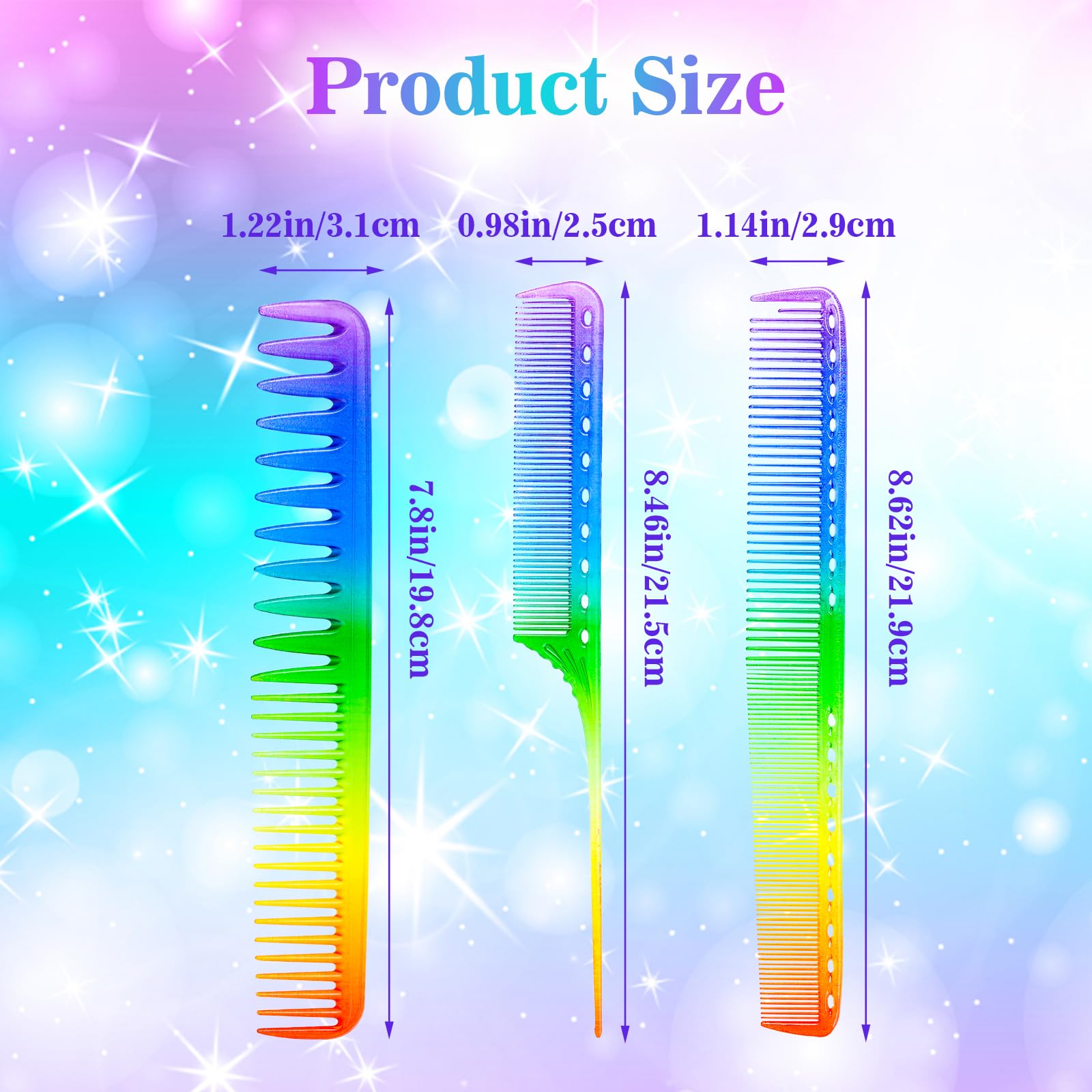 3pcs Colorful Fine Teeth Hair Combs - Anti-Static Heat Resistant Plastic Styling Comb for Women with Curly & Straight Hair | Salon Quality Hairdressing Comb for Smooth Styling & Detangling