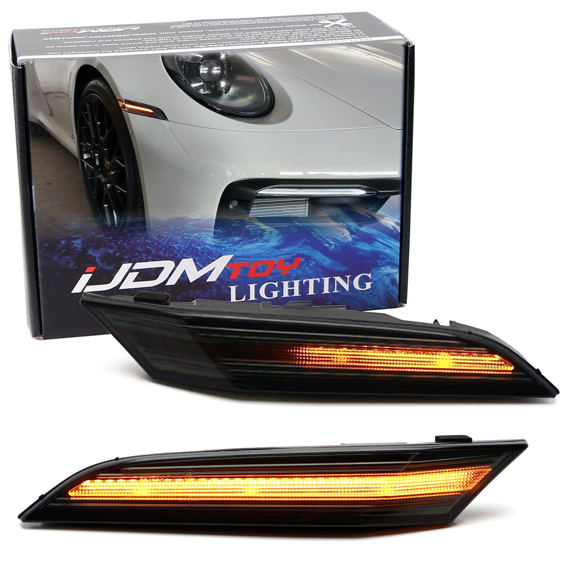 Euro Smoked Lens Amber Sequential LED Side Markers for 2019-2023 Porsche 911 (992) - Upgrade Your Car's Style & Safety with DRL Turn Signals - Perfect for Night Driving, Car Shows & Custom Builds