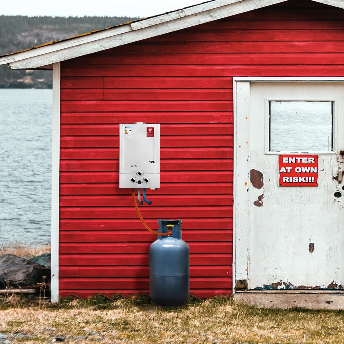 12LPM Gas Water Heater 24KW - Low Water Pressure 0.2 Bar - Works with Propane & Butane - Perfect for Camping, RV & Off-Grid Living
