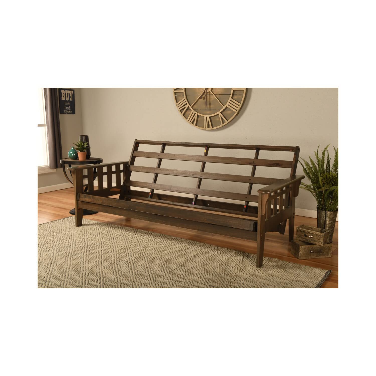 Kodiak Furniture Tucson Full Size Futon Frame in Rustic Walnut - Convertible Sofa Bed for Small Spaces, Guest Rooms & Dorm Living
