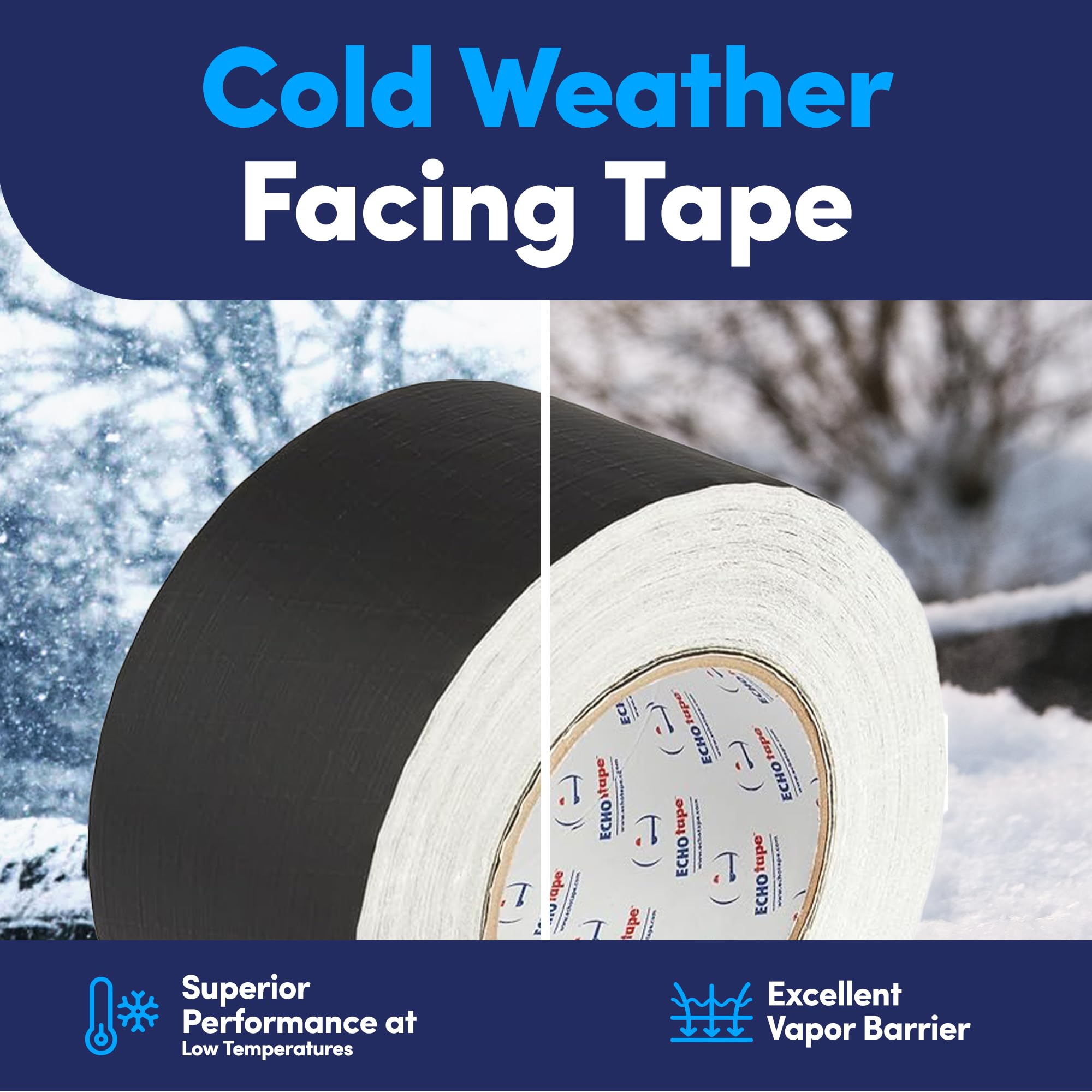 ECHOtape FS-G7731 All Weather Lamtec WMP-VR Facing Tape - Heavy Duty Metal Building Insulation Tape, Black Seam & Repair Tape with Cold Weather Acrylic Adhesive (2.83