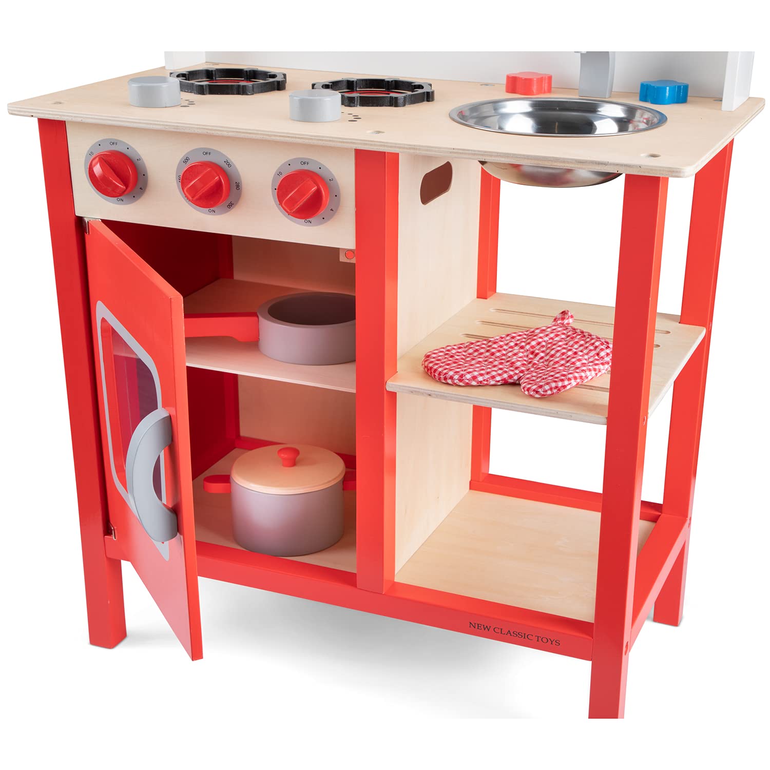 Premium Red Wooden Pretend Play Kitchen Set for Kids - Classic Toy with Role Play Accessories (Bon Appetit Included) | Ideal for Imaginative Play, Birthday Gifts & Preschool Learning (Model 11055)