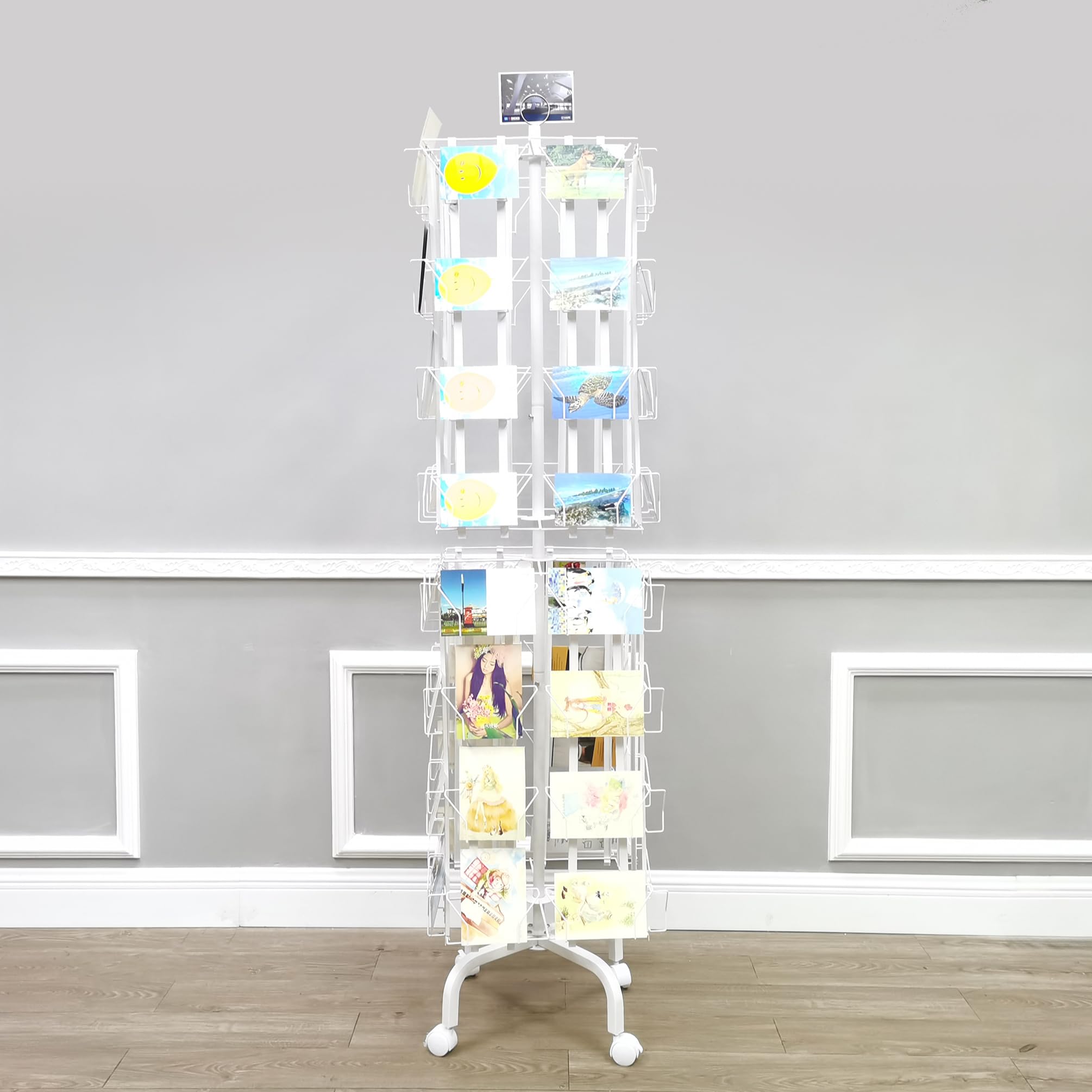 64-Pocket Adjustable Spinning Display Rack for Greeting Cards - 5x7, 7x5 Sizes up to 9.3