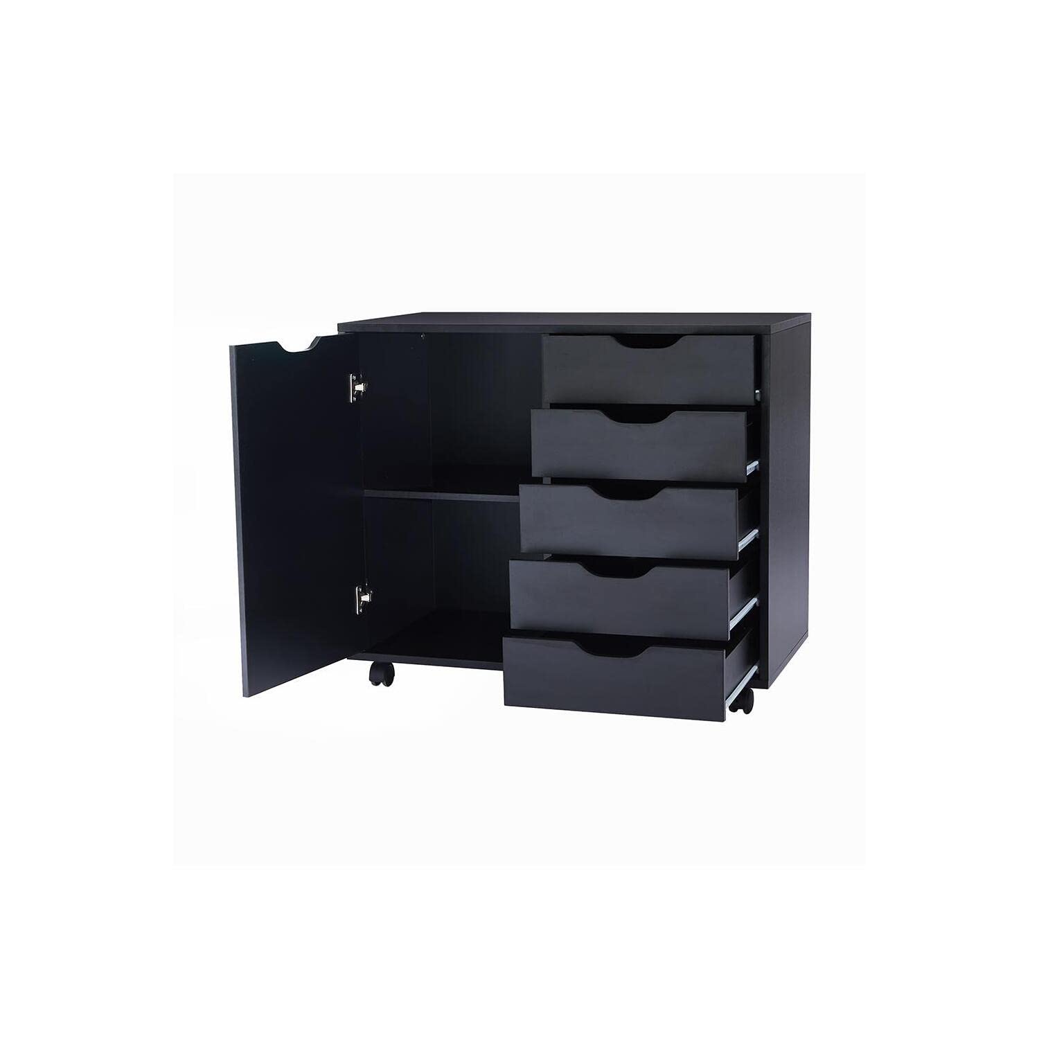 Naomi Home 5-Drawer Dresser with Wheels - Tall Bedroom Storage Cabinet for Clothes, Makeup & Accessories - 180 lbs Capacity - Black - Perfect for Bedroom, Closet Organization & Vanity Setup