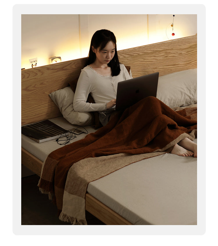 Solid Oak Wood LED Bed Frame with Built-in Lighting - Perfect for Modern Bedrooms, Guest Rooms, and Cozy Home Decor