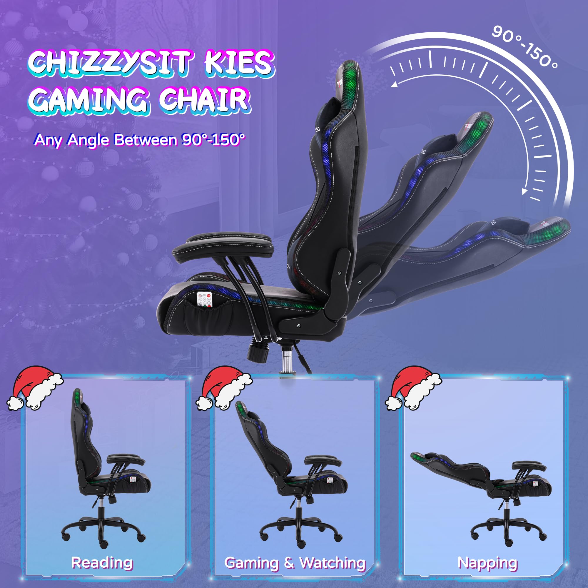 RGB LED Gaming Chair for Kids Ages 8-14 - Adjustable Lumbar Support & Headrest - Ergonomic PU Leather Video Game Chair for Teens - Perfect for Bedroom Gaming Setup & Esports Tournaments