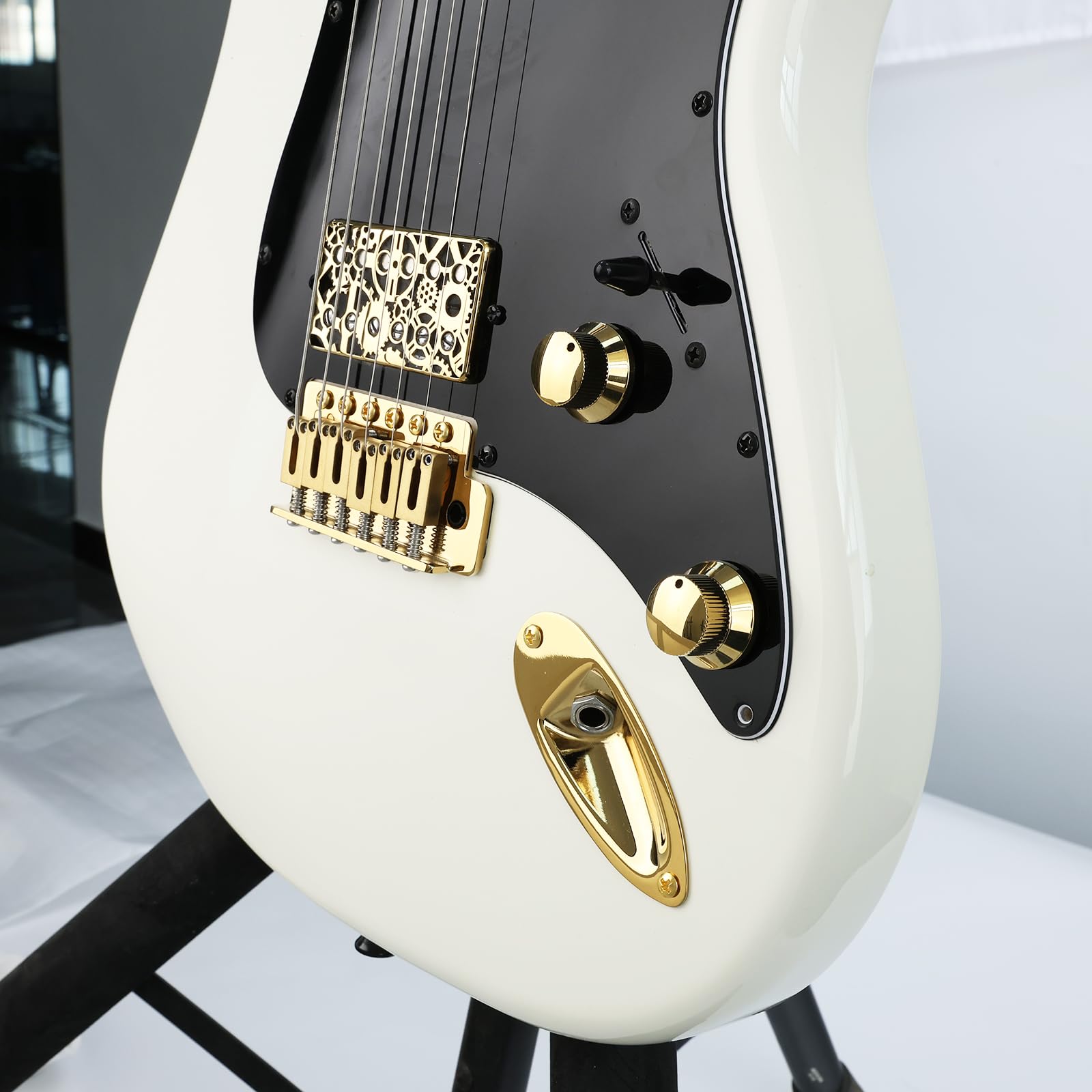 Stainless Steel Boat Shape Electric Guitar Output Jack Plate - Gold Input Jackplate Compatible with Stratocaster & Strat Style Guitars | Replacement Part for Guitar Repair & Maintenance | Perfect for DIY Guitar Upgrades & Professional Installations