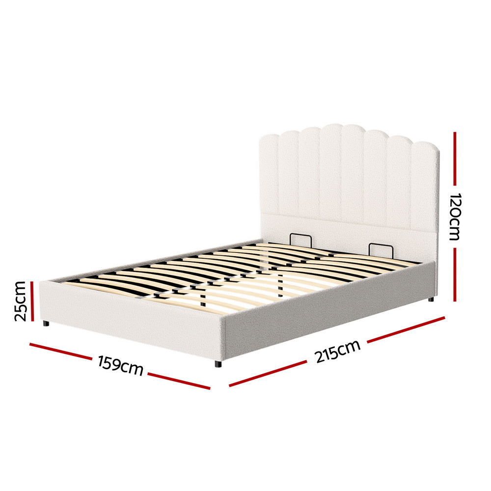 Fion Queen Boucle Upholstered Storage Bed in Cream White - Modern Platform Bed with Underbed Storage for Small Spaces, Bedroom Organization & Stylish Home Decor