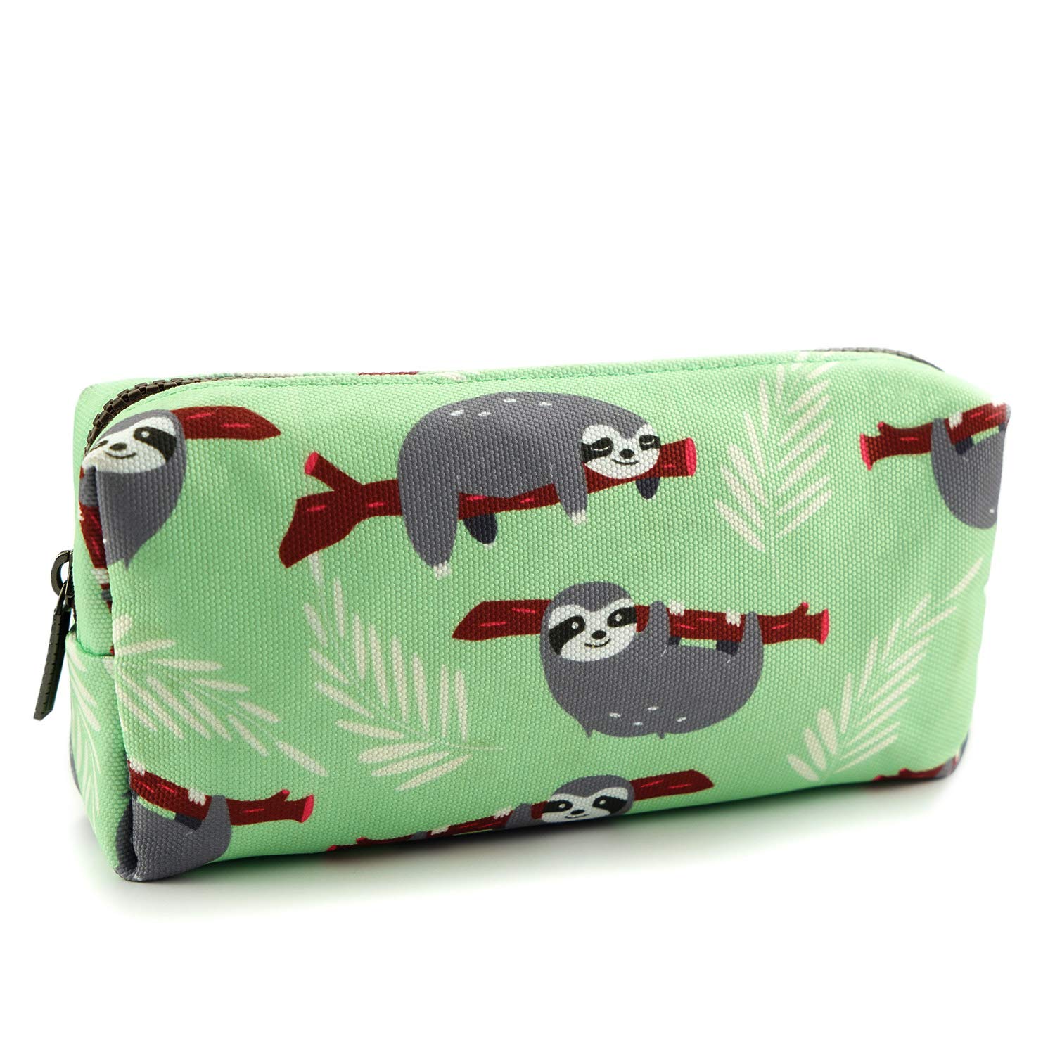 LParkin Sloth Super Large Capacity Canvas Pencil Case - Waterproof Pen Organizer for School, Office & Travel - Perfect for Students, Artists & Makeup Lovers (Green)