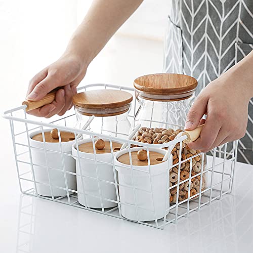 Farmhouse Style Metal Wire Baskets - 4 Pack White Kitchen Organizers with Built-in Handles for Refrigerator, Pantry, Cabinet & Bathroom Storage | Perfect for Food, Produce, Toiletries & Household Organization