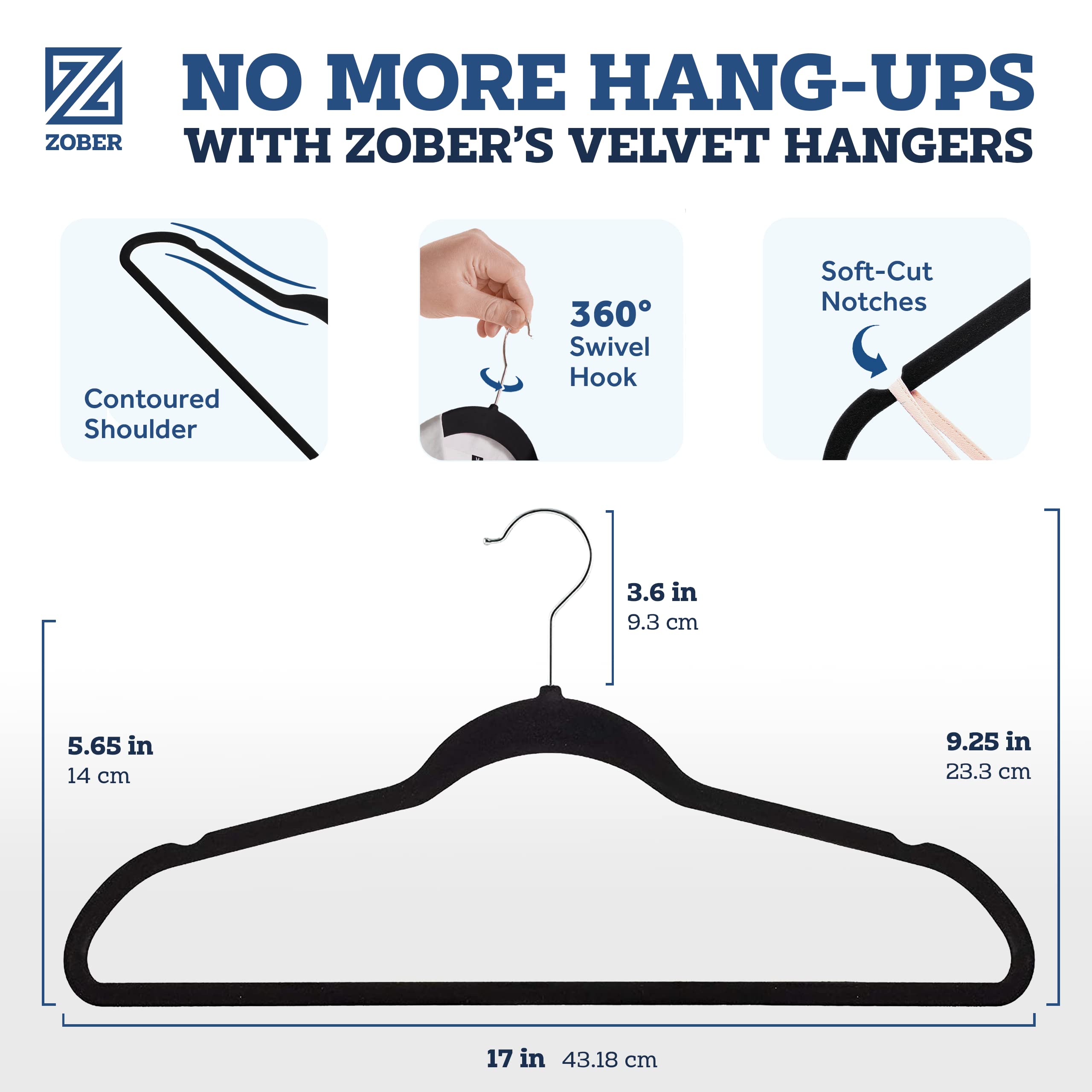 Zober 20-Pack Velvet Hangers - Non-Slip Black Clothes Hangers for Coats, Pants & Dresses with 360° Swivel Hook - Heavy Duty Felt Hangers Hold 10 lbs - Perfect for Closet Organization & Travel Packing