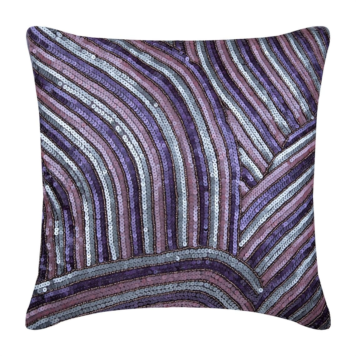 Purple Sequined Beaded Pillow Sham 24x24 Inch - Modern Abstract Plum Cheer Square Silk Pillow Cover for Sofa, Bed, Couch Decor - HomeCentric Luxury Throw Pillow Case