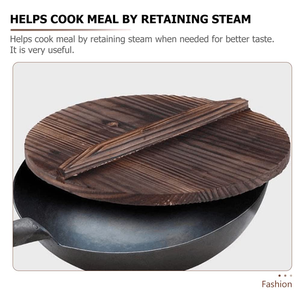 **Cabilock Wooden Wok Lid - Lightweight & Durable Bamboo Pot Cover for Cast Iron Wok, Skillet, or Griddle Pan - Healthy Cooking, Heat Resistant & Splatter-Free - Perfect for Stir-Fry, Steaming & Sauteing**