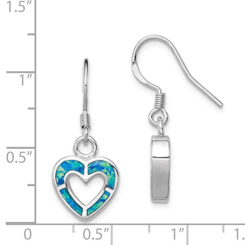 Beautiful Sterling Silver Blue Inlay Created Opal Heart Earrings for Women - Perfect Gift for Valentine's Day, Anniversary & Special Occasions