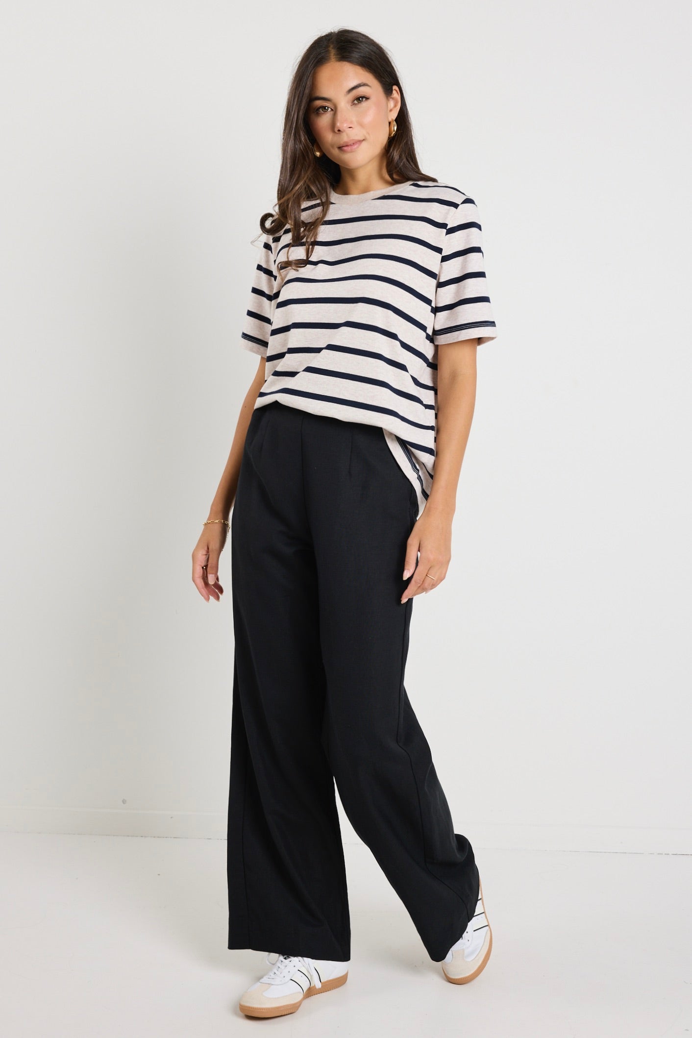 Boulevard Black Linen Viscose Wide Leg Pants for Women - Comfortable High Waisted Palazzo Trousers - Perfect for Office, Travel and Casual Wear
