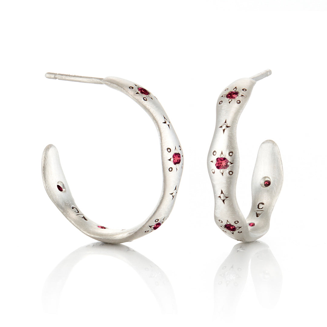 Stylish Ruby Wavy Hoop Earrings for Women - 14K Gold Plated Dangle Earrings - Perfect for Parties, Weddings & Everyday Wear