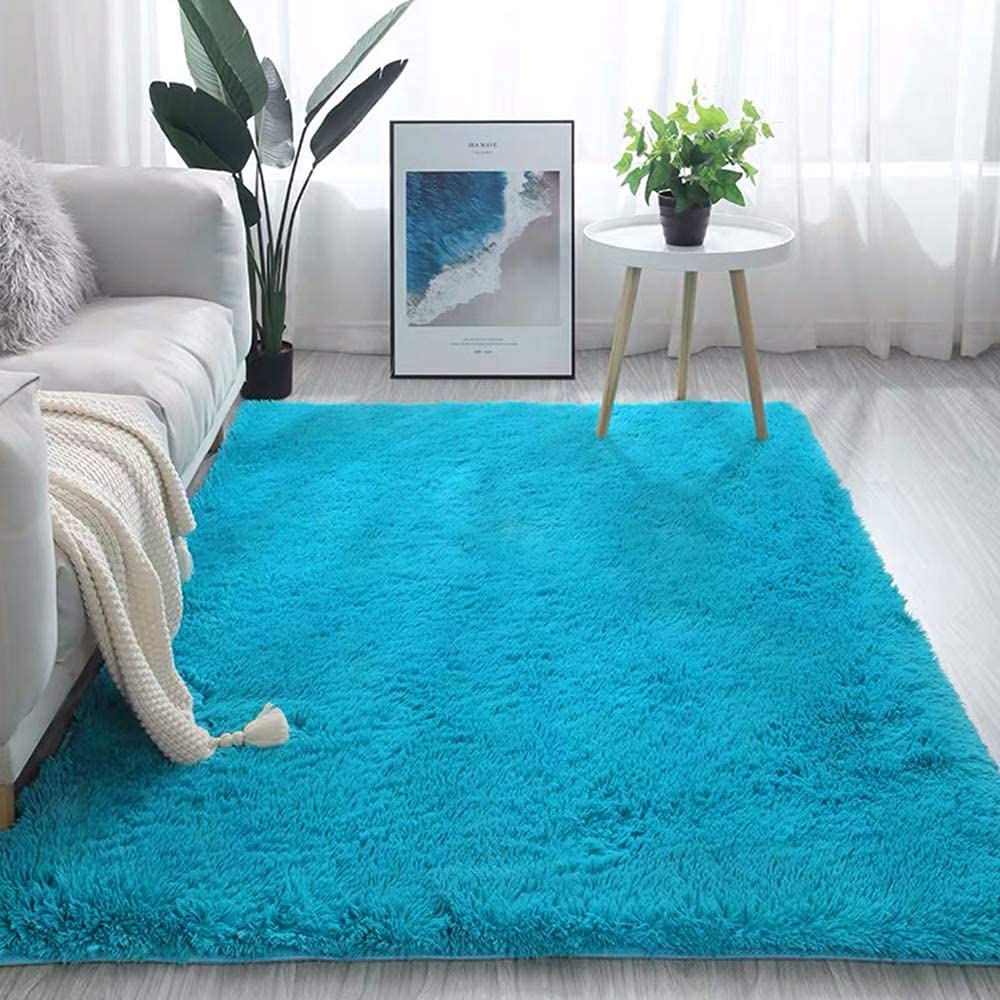 Ultra Soft Fluffy Shaggy Area Rug - Rectangle Plush Carpet for Bedroom, Living Room & Kids Room | Non-Slip Home Decor Floor Mat (160x230cm, Blue) - Perfect for Cozy Spaces, Nursery Decor & Family Gathering Areas