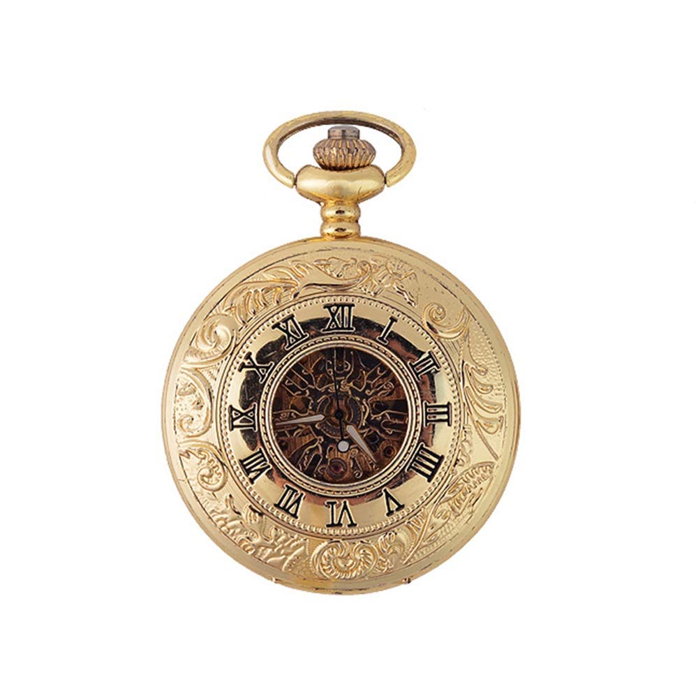Vintage Mechanical Pocket Watch with Chain - Classic Hollow Design for Men & Women - Gold Clamshell Retro Timepiece - Perfect for Gifts, Collecting & Steampunk Fashion (Color: Gold, Size: One Size)