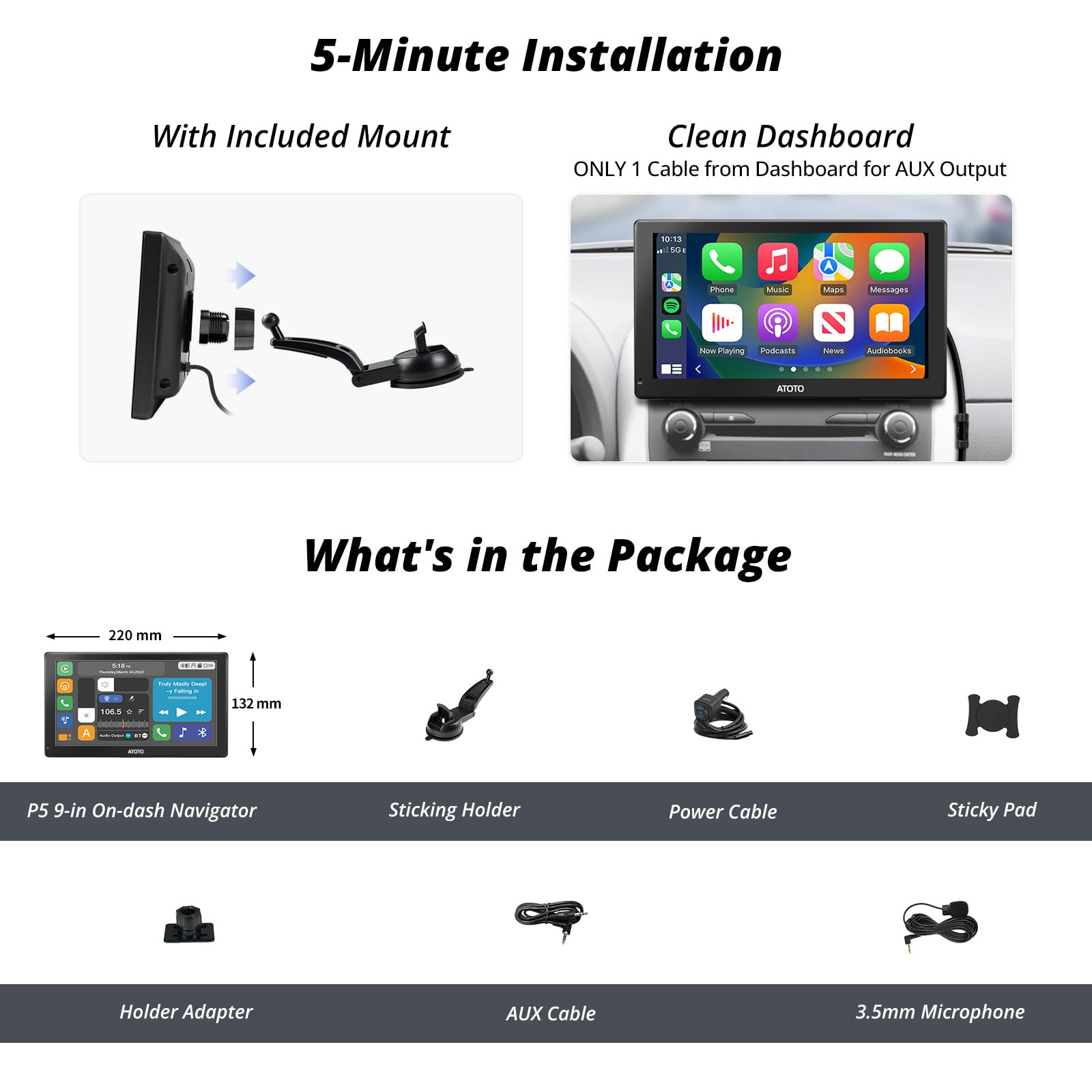 ATOTO P5 9 Inch Wireless CarPlay Android Auto Car Stereo with QLED Touchscreen | GPS Navigation | Bluetooth 5.0 | MirrorLink | Voice Assistant | for Road Trips & Daily Commuting