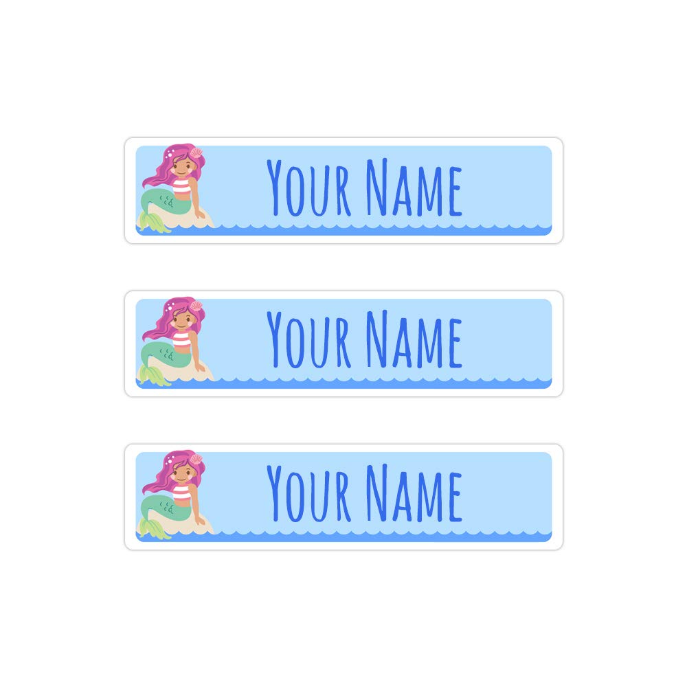 Peel & Stick Waterproof Personalized Name Labels - 36 Large Mermaid Design Durable Stickers for Kids School Supplies, Lunch Boxes & Water Bottles