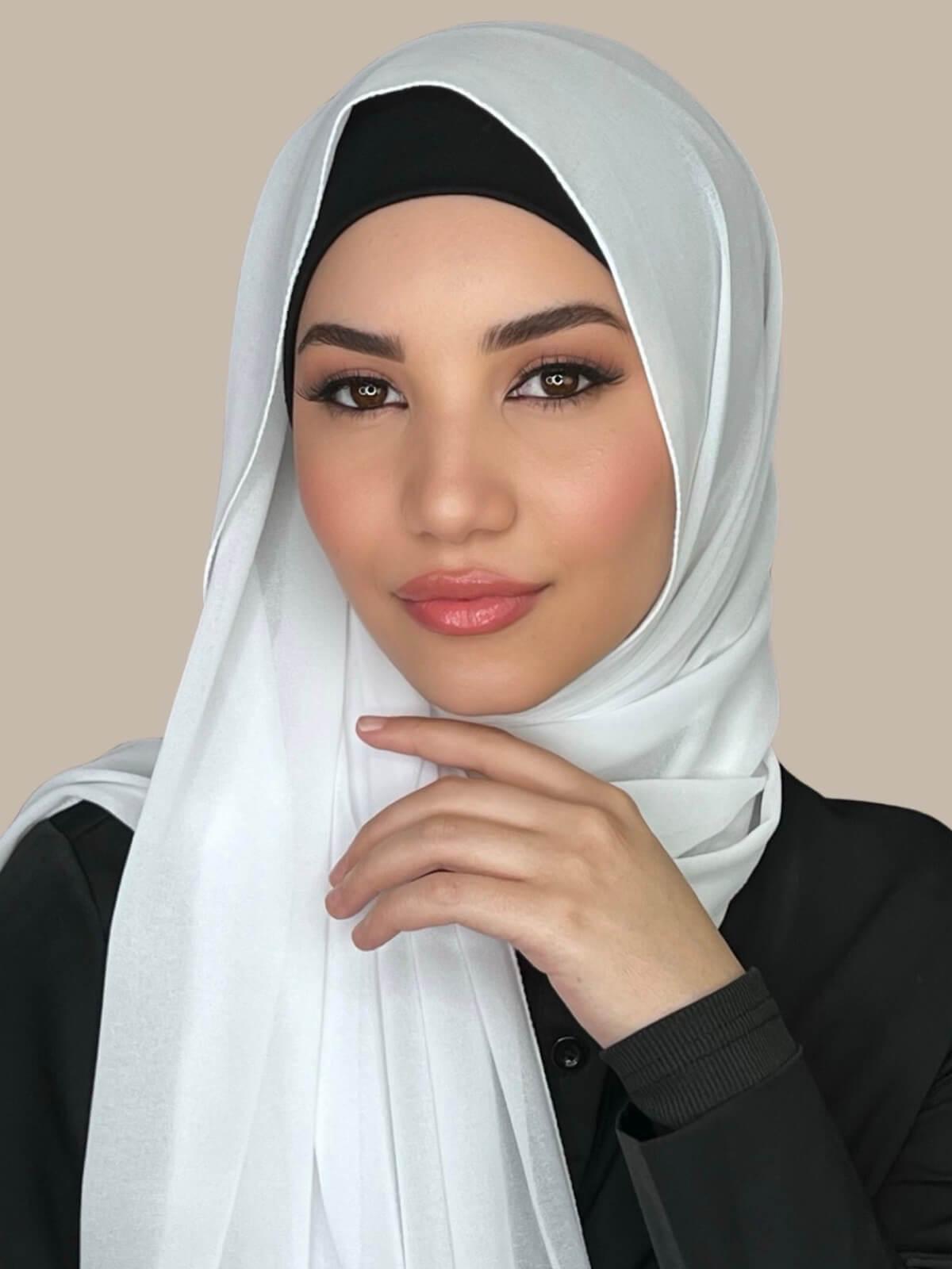 Elegant White Chiffon Hijab Scarf - Lightweight & Breathable Muslim Headscarf for Women - Perfect for Daily Wear, Prayer, and Special Occasions