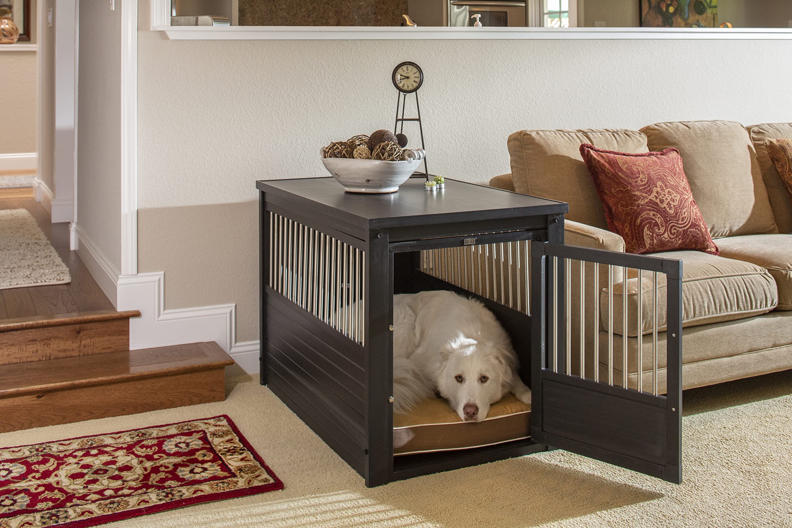 New Age Pet ECOFLEX Dog Crate End Table - Stylish Furniture-Style Pet Crate for Crate Trained Dogs with Stainless Steel Frame & Secure Latched Door - 10 Year Warranty - Perfect for Living Rooms, Bedrooms & Home Decor
