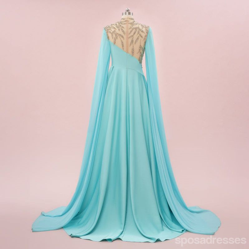 Elegant Blue A-Line Long Sleeve Maxi Party Prom Evening Dress for Women - Formal Gowns for Homecoming, Wedding Guest & Special Occasions
