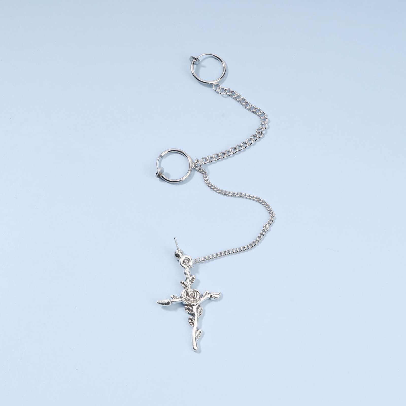 Silver Cross Dangle Chain Earrings for Women - Long Crucifix Drop Earrings with Cuff Wrap Design | Religious Jewelry Gift for Church, Weddings & Everyday Wear