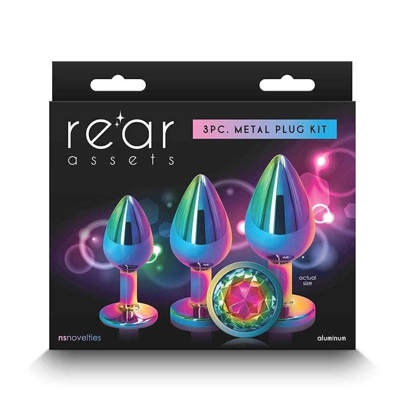 3 Piece Rainbow Chrome Plated Butt Plug Training Set - Anal Pleasure Kit for Beginners & Couples (Bedroom, Bachelorette, Adult Play)