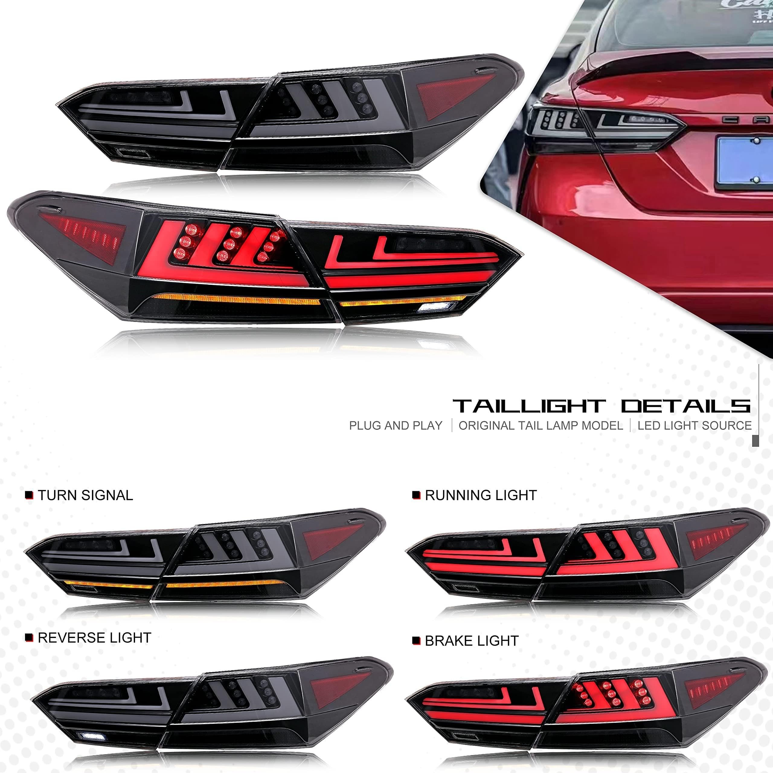 2018-2023 Toyota Camry LED Tail Lights - DRL Brake Turn Signal Assembly with Start Up Animation (Clear) - Perfect for Night Driving & Custom Car Upgrades