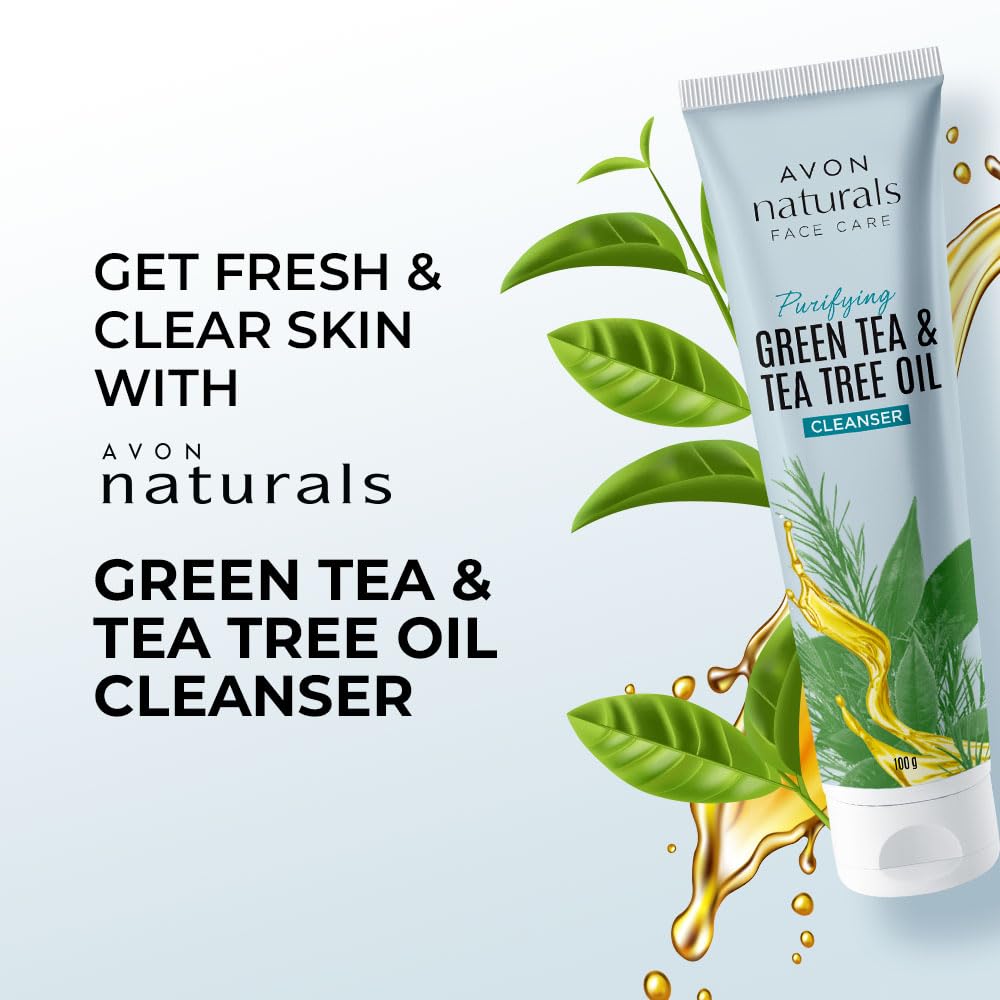 AVON Naturals Green Tea & Tea Tree Oil Facial Cleanser 100g - Deep Cleansing for Acne-Prone & Oily Skin | Gentle Daily Face Wash for Men & Women