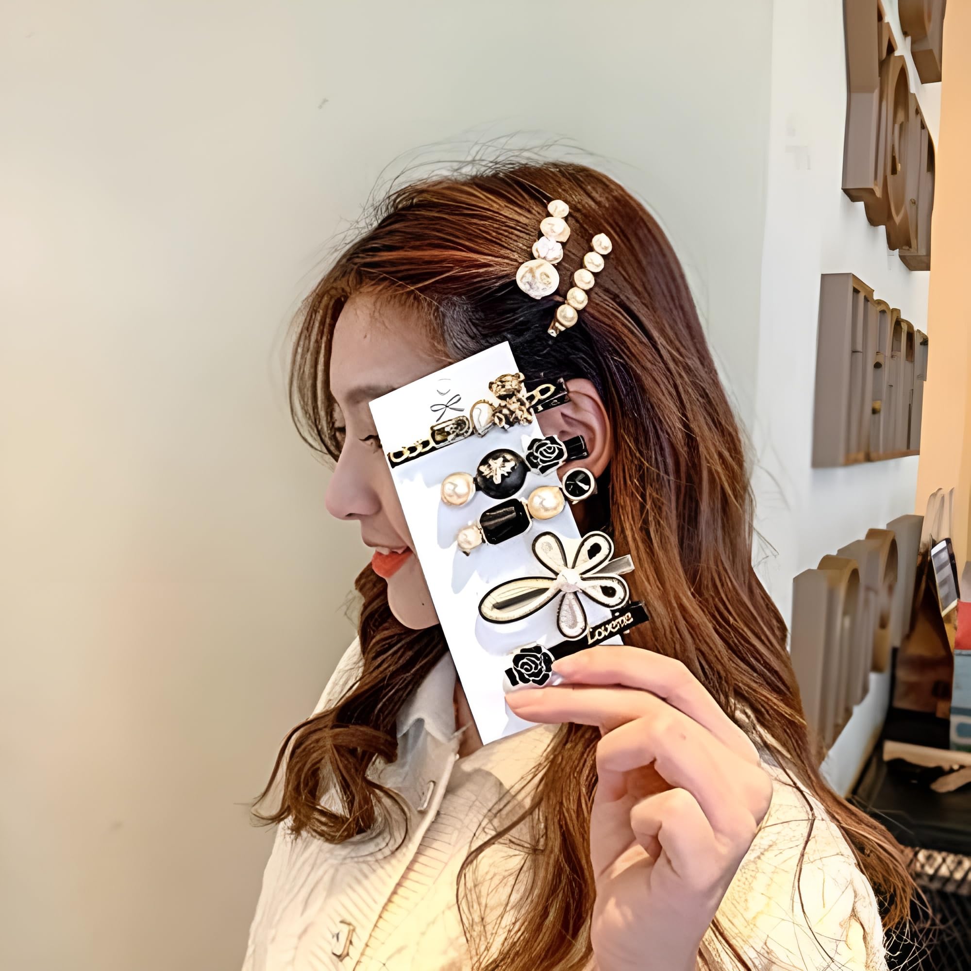 BellaStella Korean Stylish Pearl Rhinestone Hair Clips - Elegant Marble Alligator Bobby Pins for Women, Hair Accessories & Headdress Jewelry - Perfect for Weddings, Parties & Daily Styling