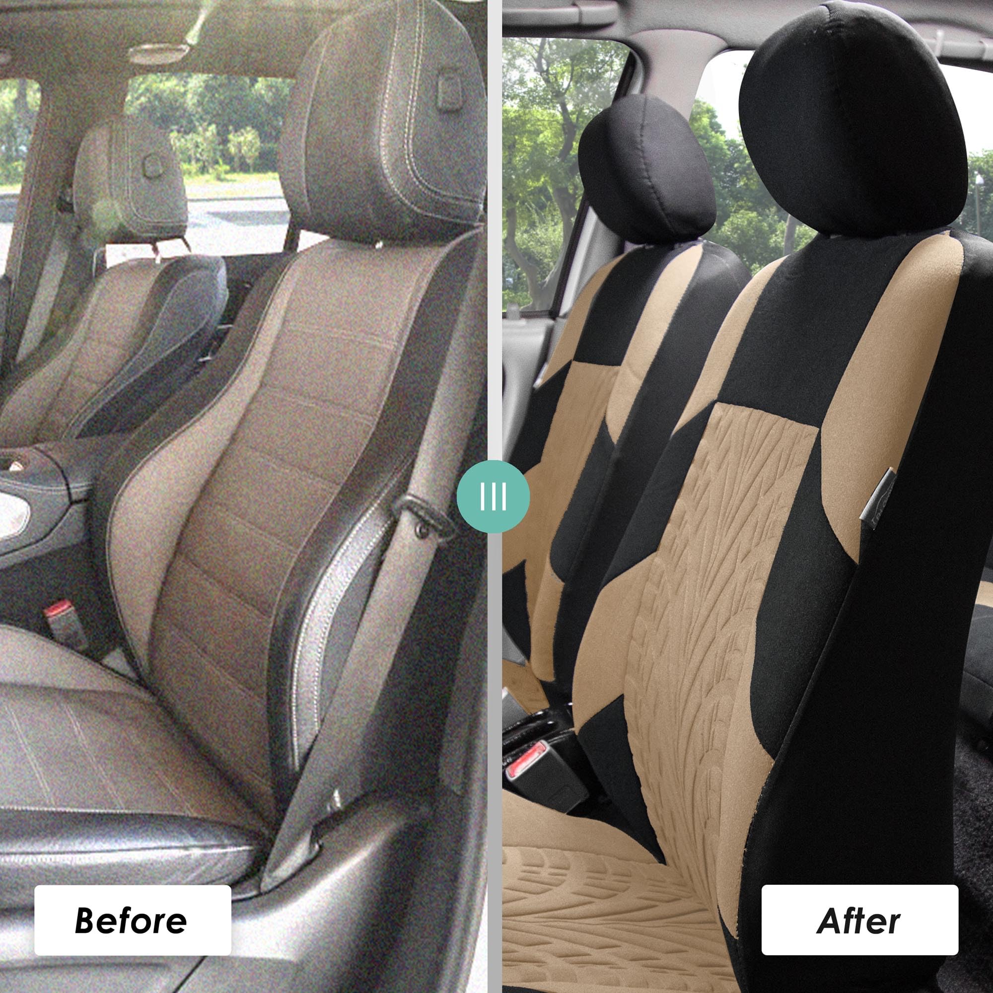 FFH Group 3-Row 7-Seater Beige Car Seat Covers - Universal Fit for Cars, Trucks & SUVs | Airbag Compatible, Split Rear Design | Premium Travel Protection | Perfect for Road Trips, Family Outings & Daily Commutes
