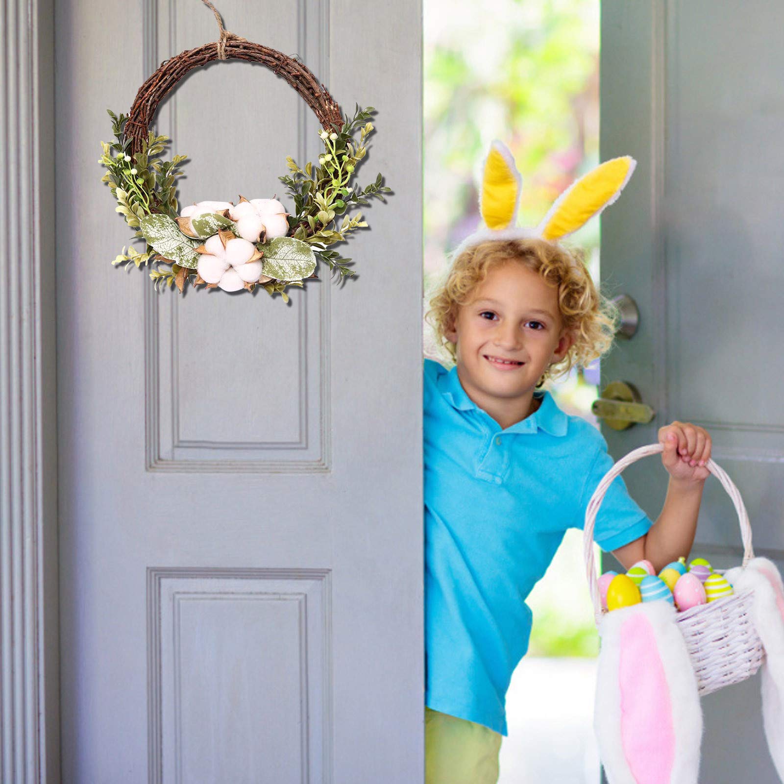 Simulated Cotton Leaf Wreath Pendant - Easter Home Decor for Doors, Walls & Winter Flower Arrangements | Perfect for Holiday Decorating, Seasonal Displays & Festive Interior Design