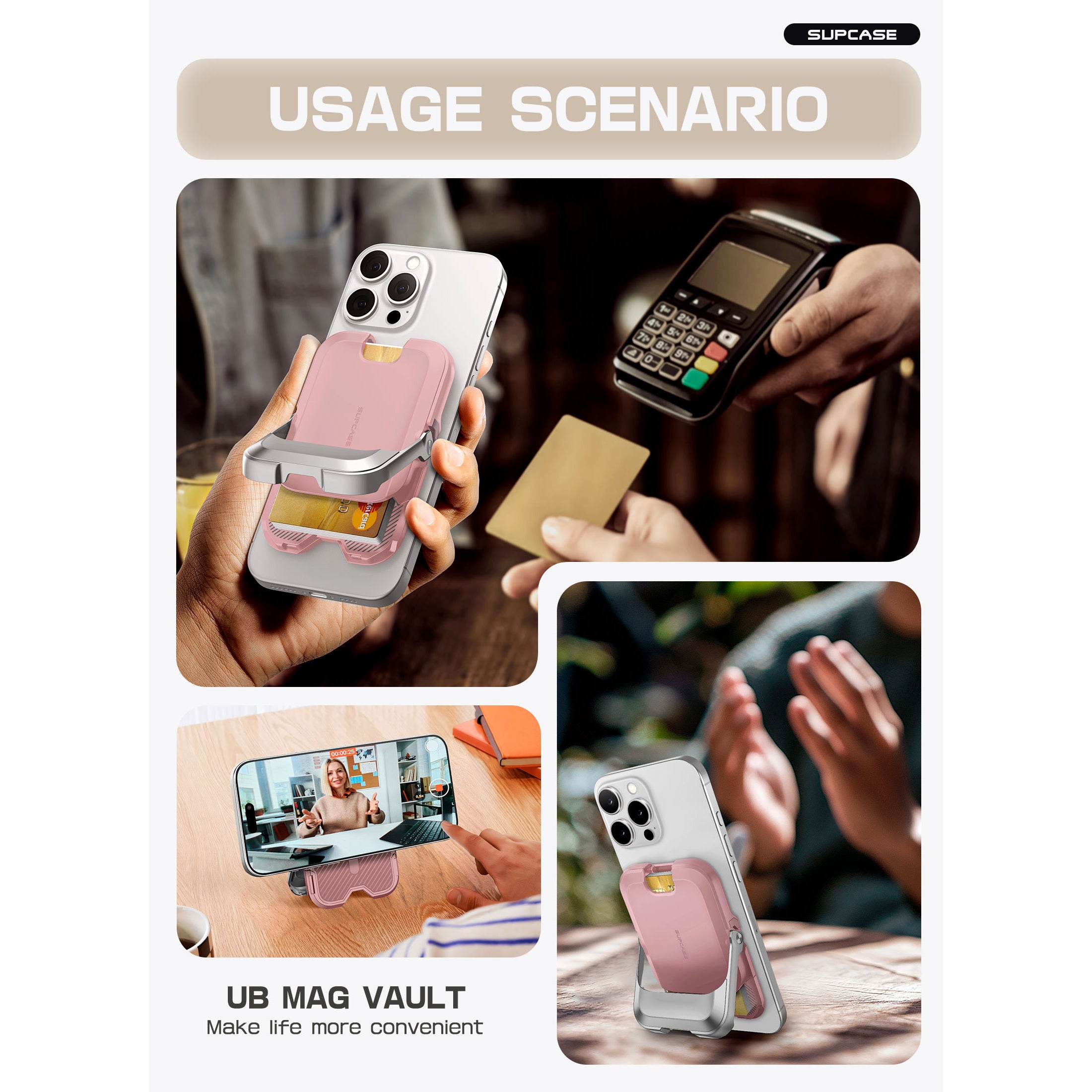 UB Mag Vault Magnetic Wallet with Stand - Blush Pink | Slim RFID Blocking Card Holder for Credit Cards & Cash | Perfect for Travel, Shopping & Everyday Use