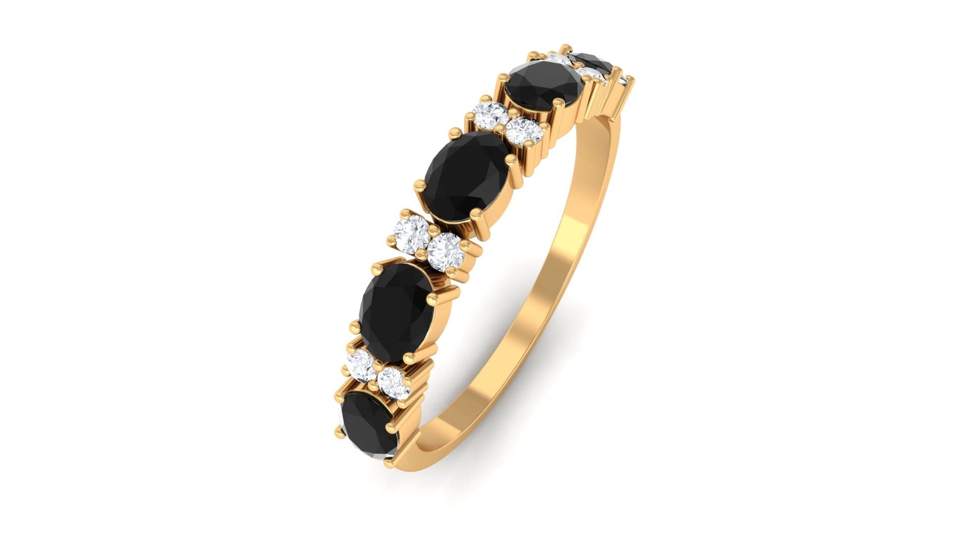 3/4 CT Black Spinel and Diamond Ring for Women - 14K Solid Gold Half Eternity Band - Elegant Black Spinel Semi Eternity Ring - Perfect for Weddings, Anniversaries & Special Occasions