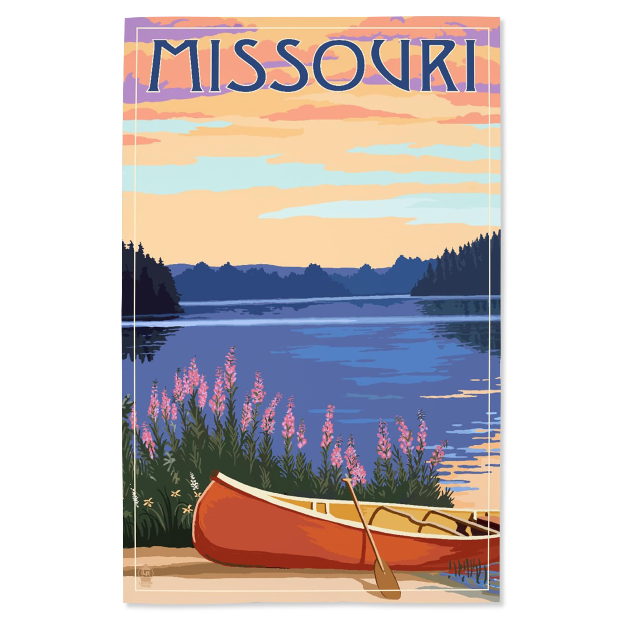 Lantern Press 16x24 Inch Giclee Art Print - Missouri Canoe and Lake Landscape Wall Decor - Perfect for Living Room, Bedroom or Office Artwork