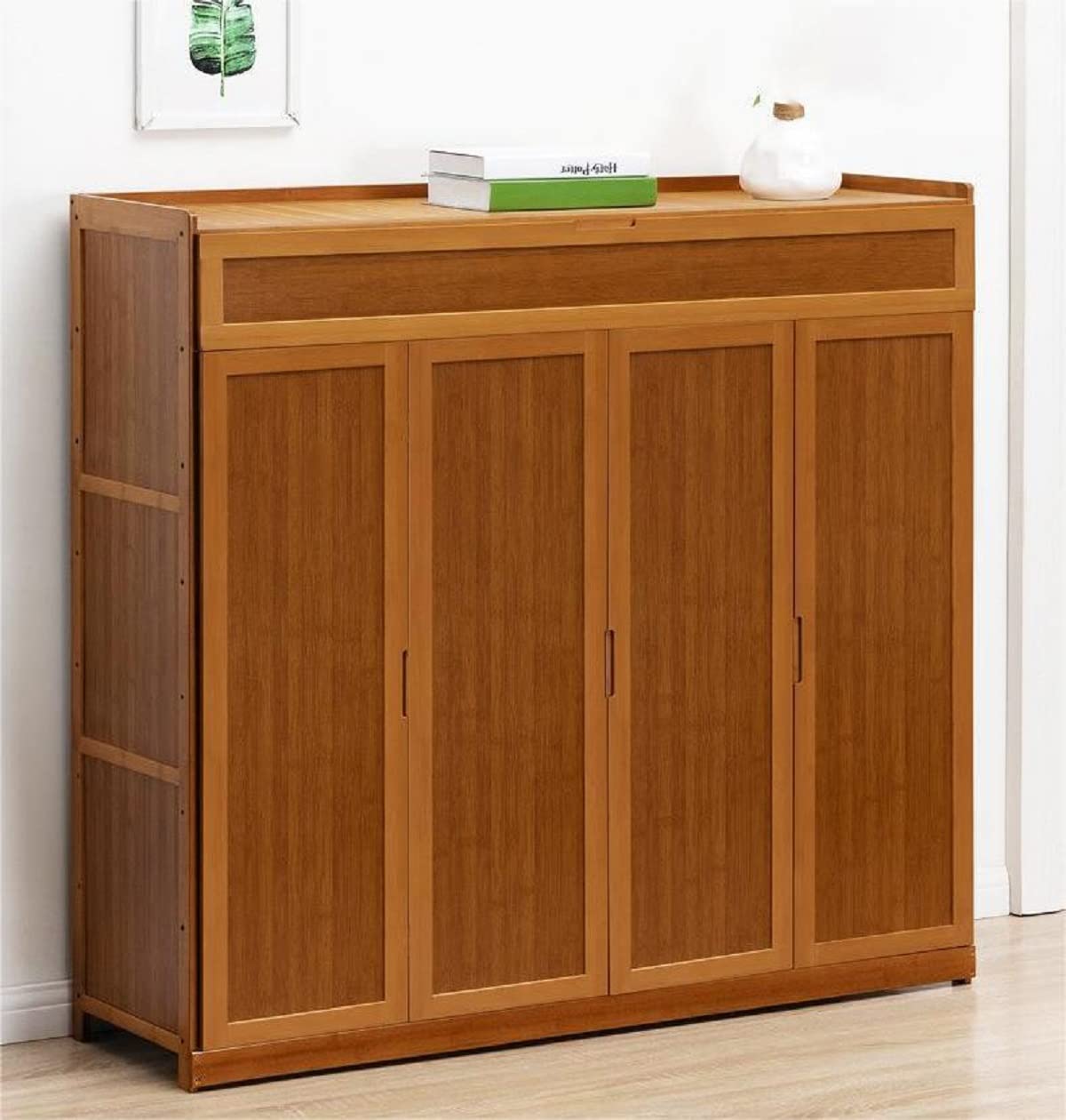 Gdrasuya10 7-Tier Bamboo Shoe Storage Cabinet with 2 Folding Doors - 46