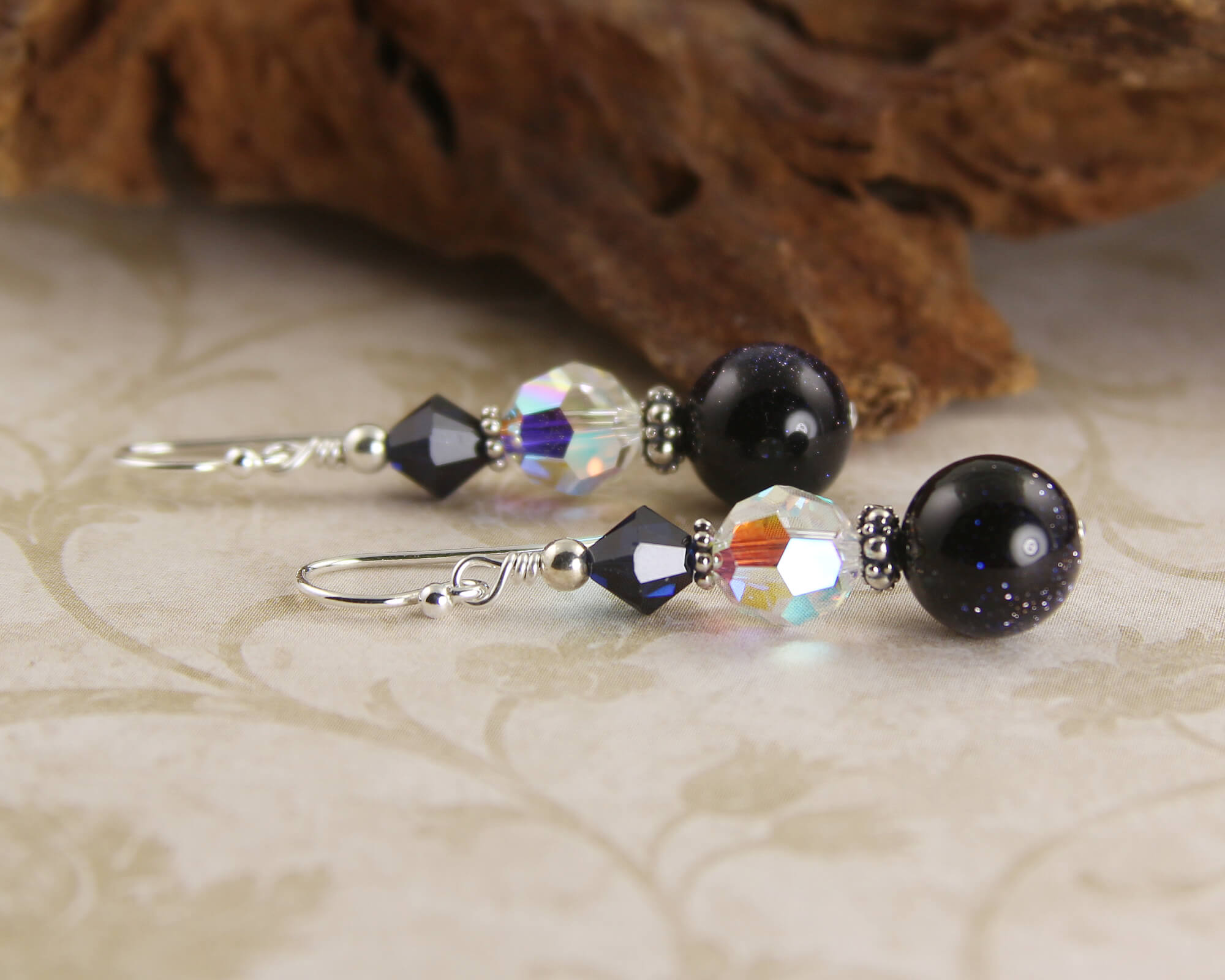 Blue Goldstone Crystal Beaded Earrings for Women - Handmade Boho Chic Dangle Earrings for Party, Wedding & Everyday Wear | Healing Stone Jewelry Gift