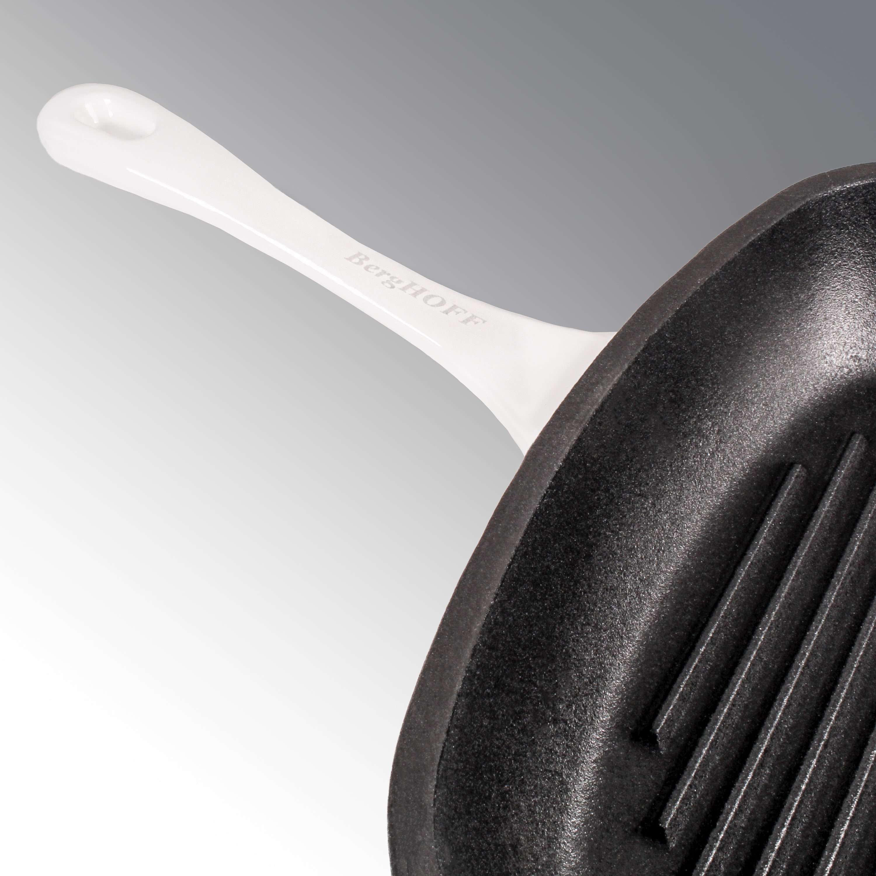 BergHOFF Neo 2-Piece Cast Iron 11-Inch Grill Pan Set with Slotted Steak Press, White - Perfect for Indoor & Outdoor Grilling, BBQ, Steak, Burgers, and More