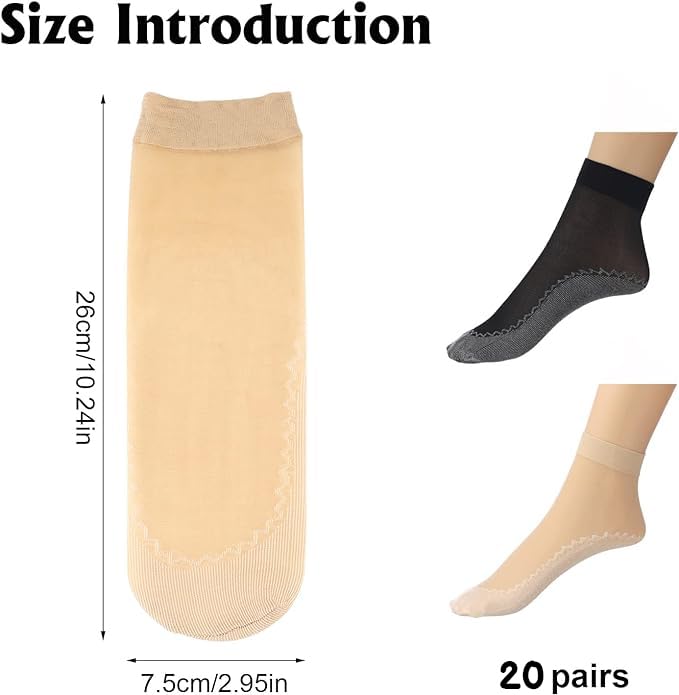 Firtink 20 Pairs Women's Nylon Ankle Socks - Anti-Slip Cotton Sole, Sheer Silky & Reinforced Toe Invisible Socks for Women & Girls | Perfect for Work, Casual Wear & Sneakers