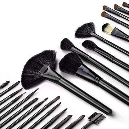 Premium VNZ Fiber Bristle Makeup Brush Set - 24 Piece Professional Cosmetic Brush Kit with Black Leather Case | Perfect for Foundation, Blending, Contouring & Eye Makeup Application