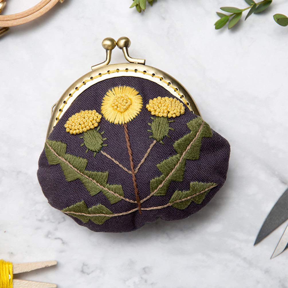 DIY Coin Purse Embroidery Kit - Yellow Flower Embroidery Pouch Making Set with Lock Tools for Beginners | Perfect for Crafting, Gift Making & Small Item Storage